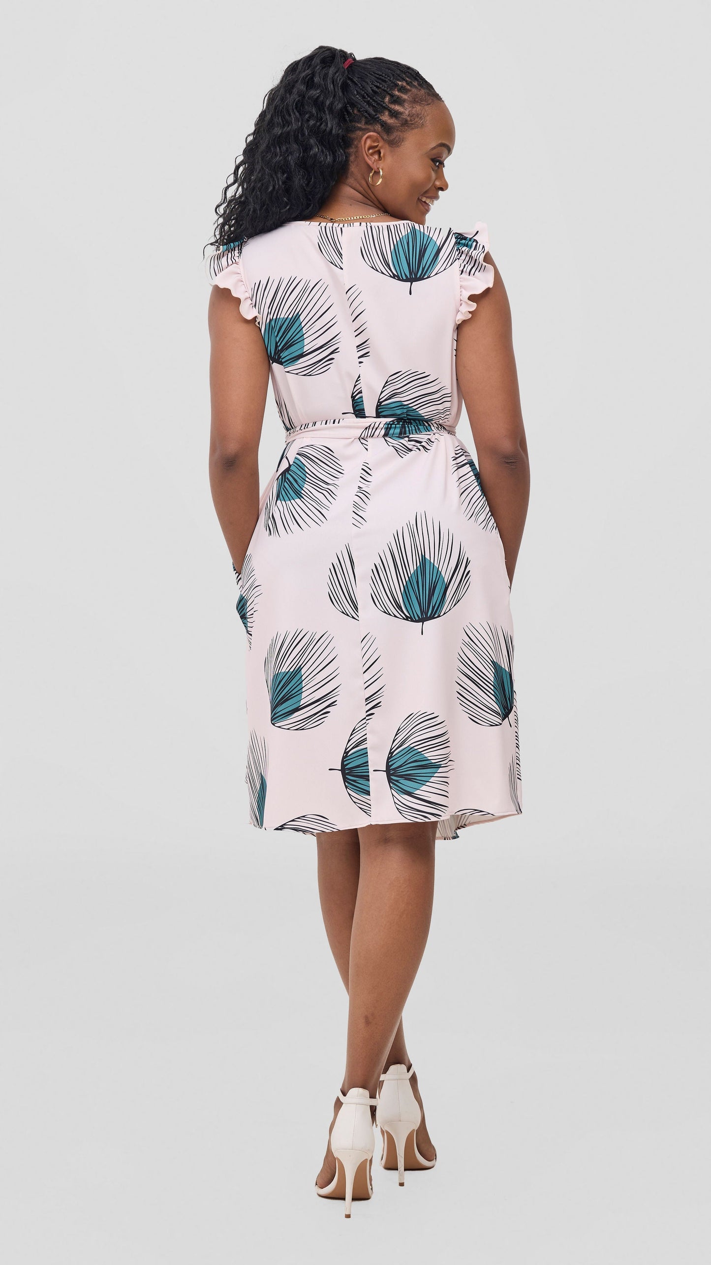 Vivo Nasinka A-Line Knee Length Dress - Light Pink / Green Fani Print