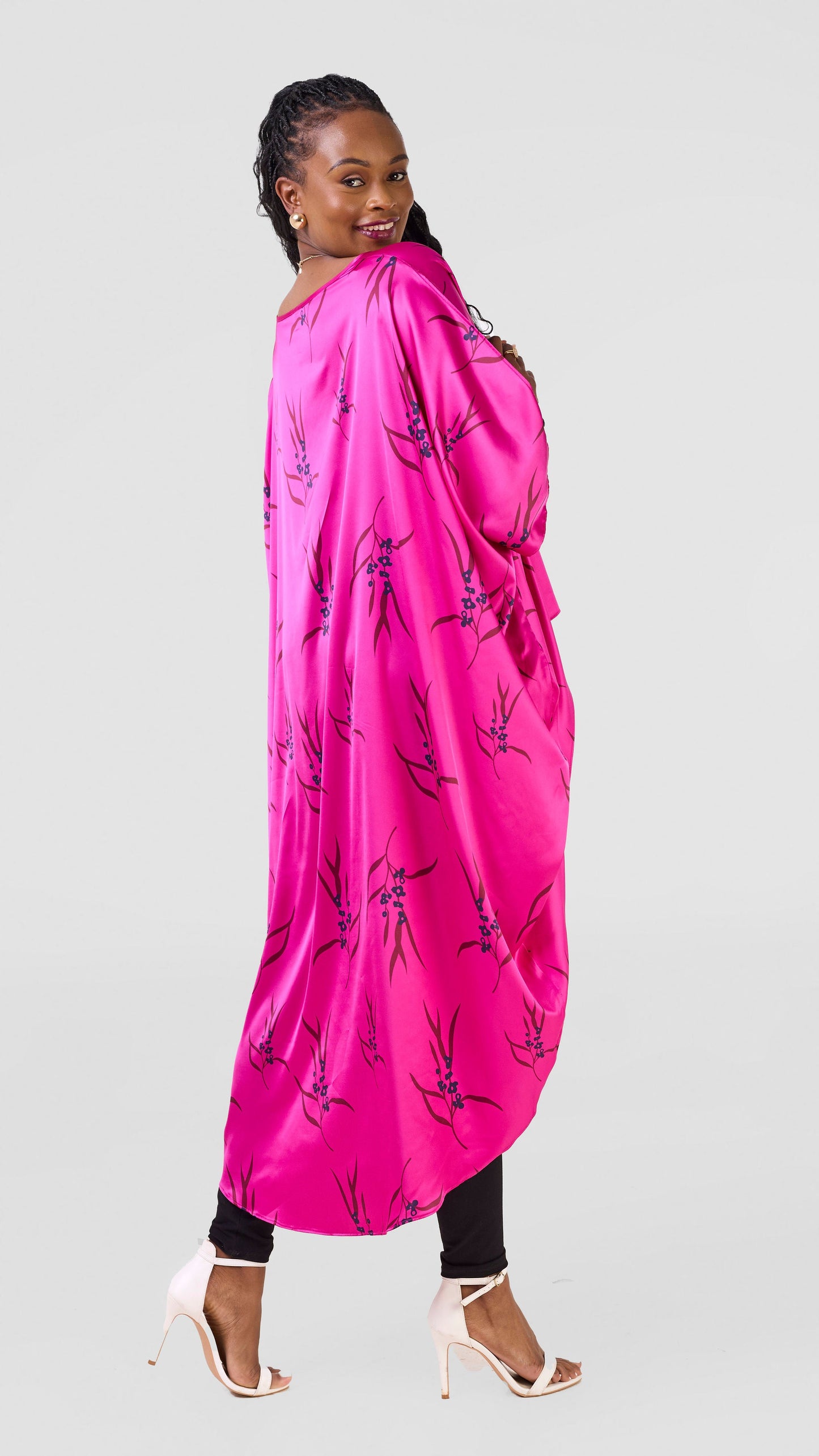 Vivo Hanabi Satin High Low Top - Fuschia / Navy Kari Print