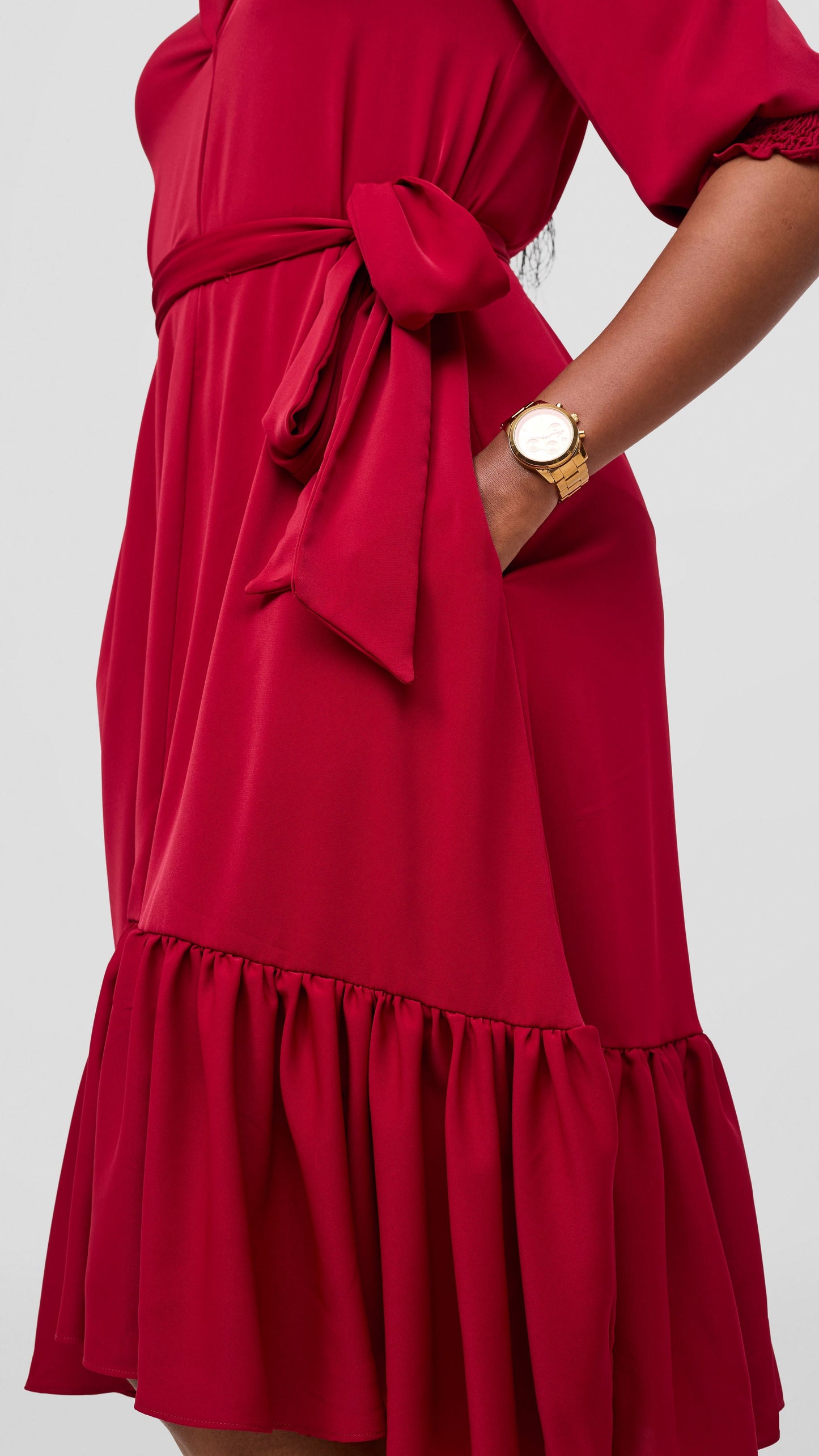 Vivo Serwa Flounce Dress - Dark Red