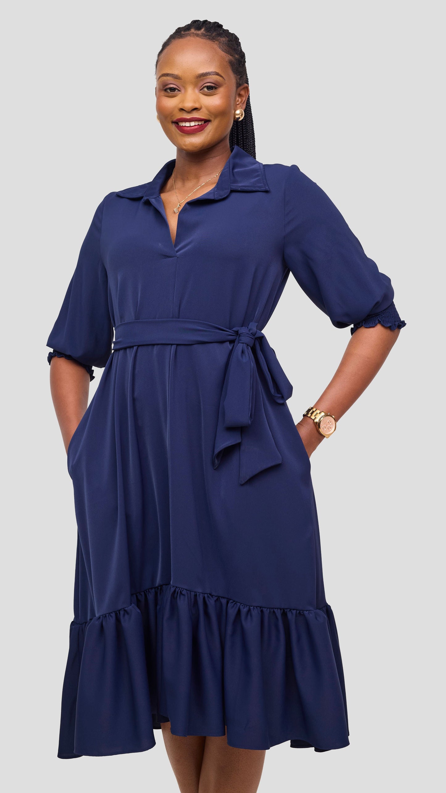 Vivo Serwa Flounce Dress - Navy