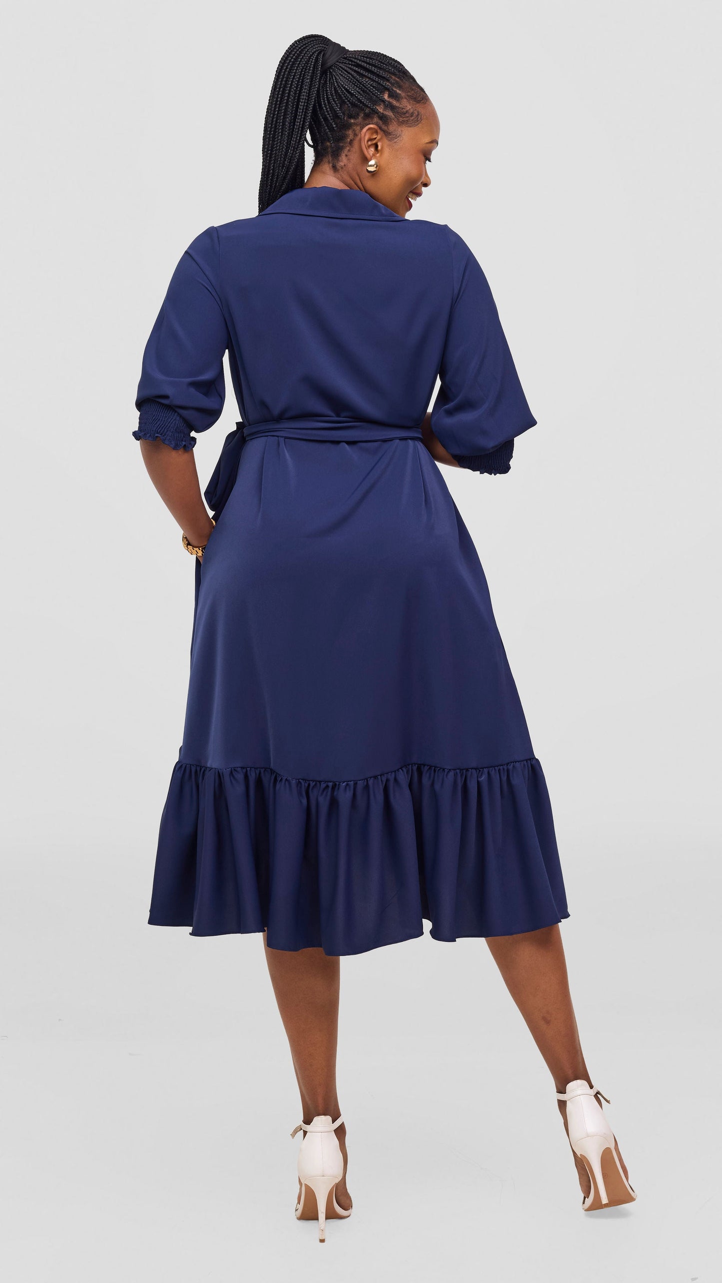 Vivo Serwa Flounce Dress - Navy