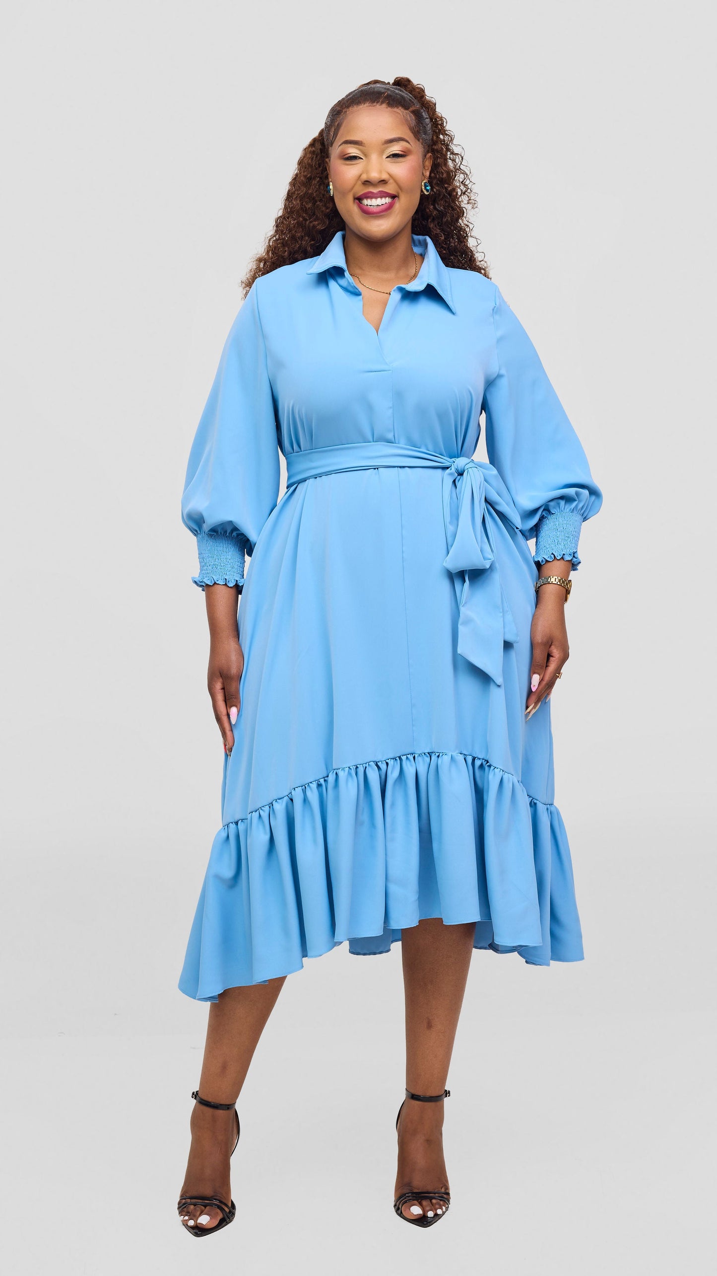 Vivo Serwa Flounce Dress - Sky Blue