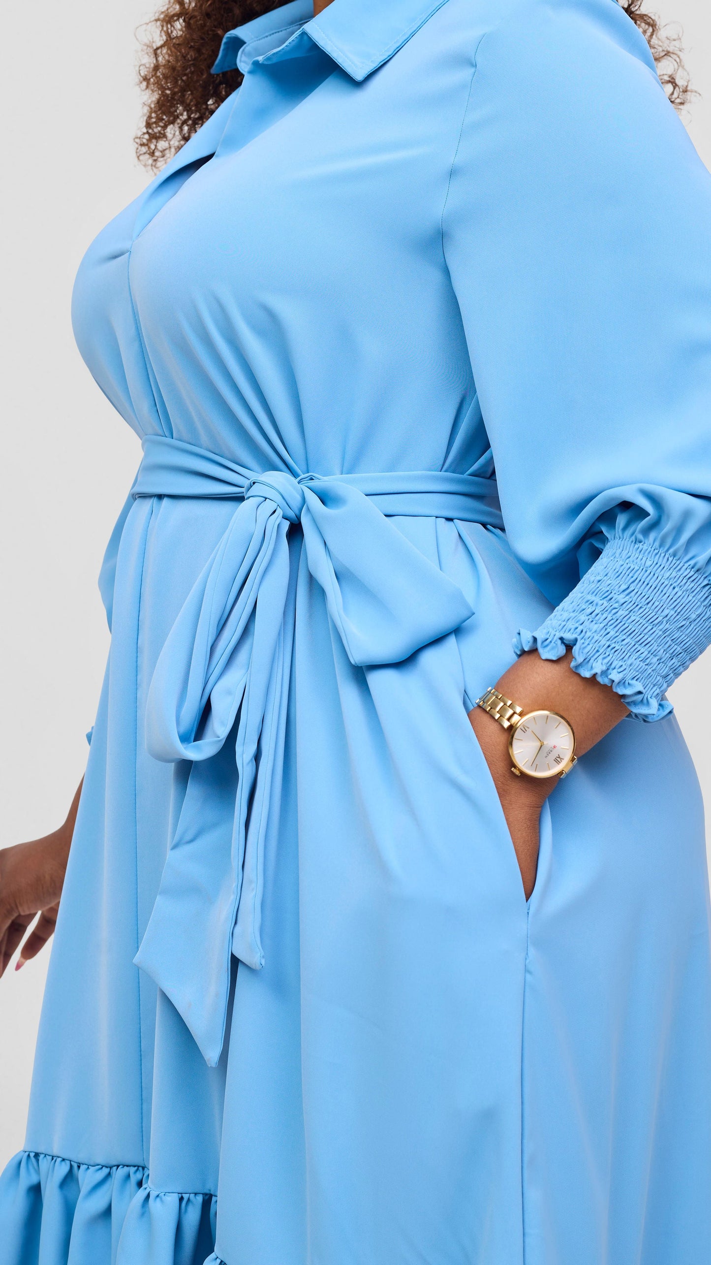 Vivo Serwa Flounce Dress - Sky Blue