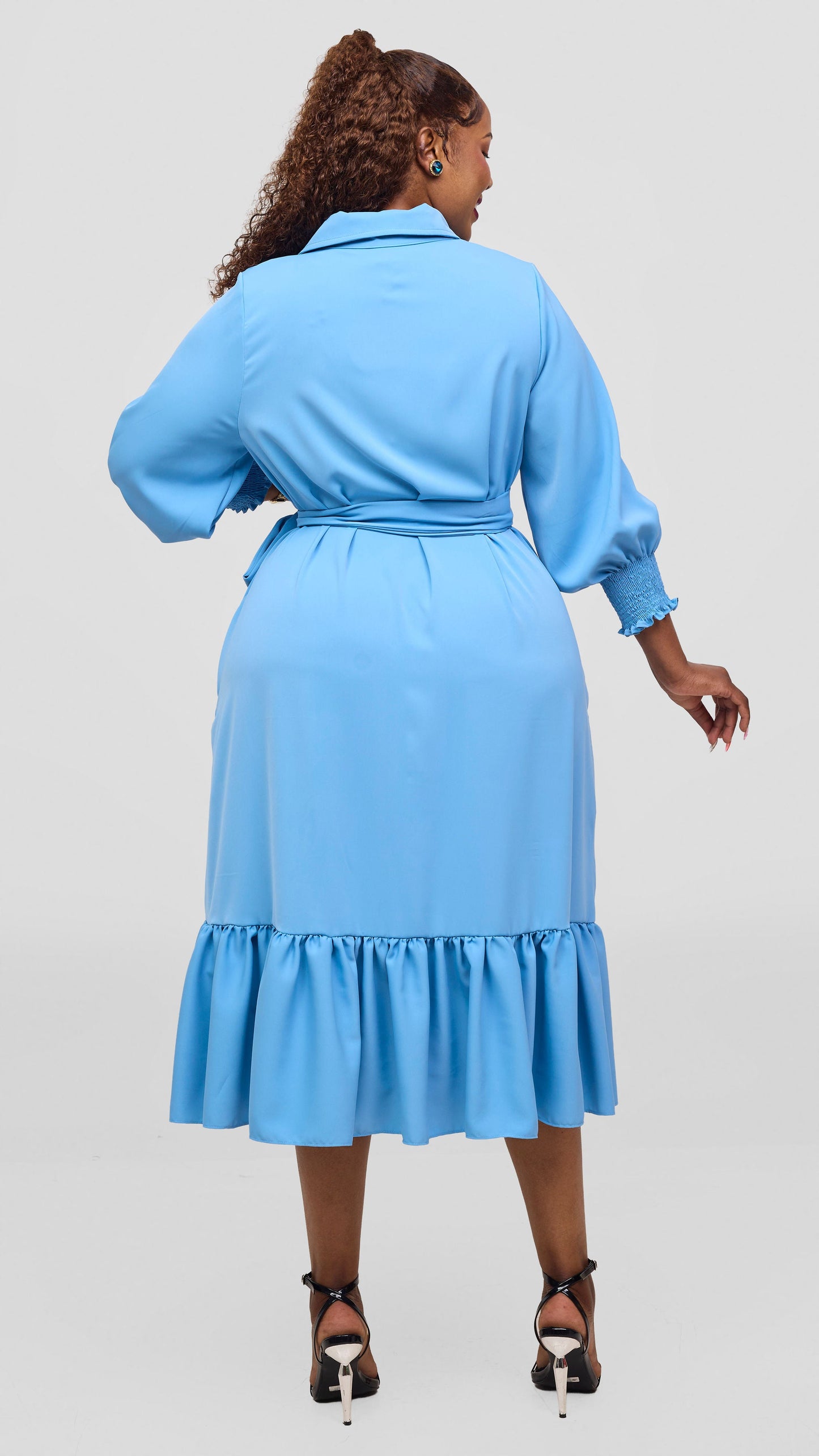 Vivo Serwa Flounce Dress - Sky Blue