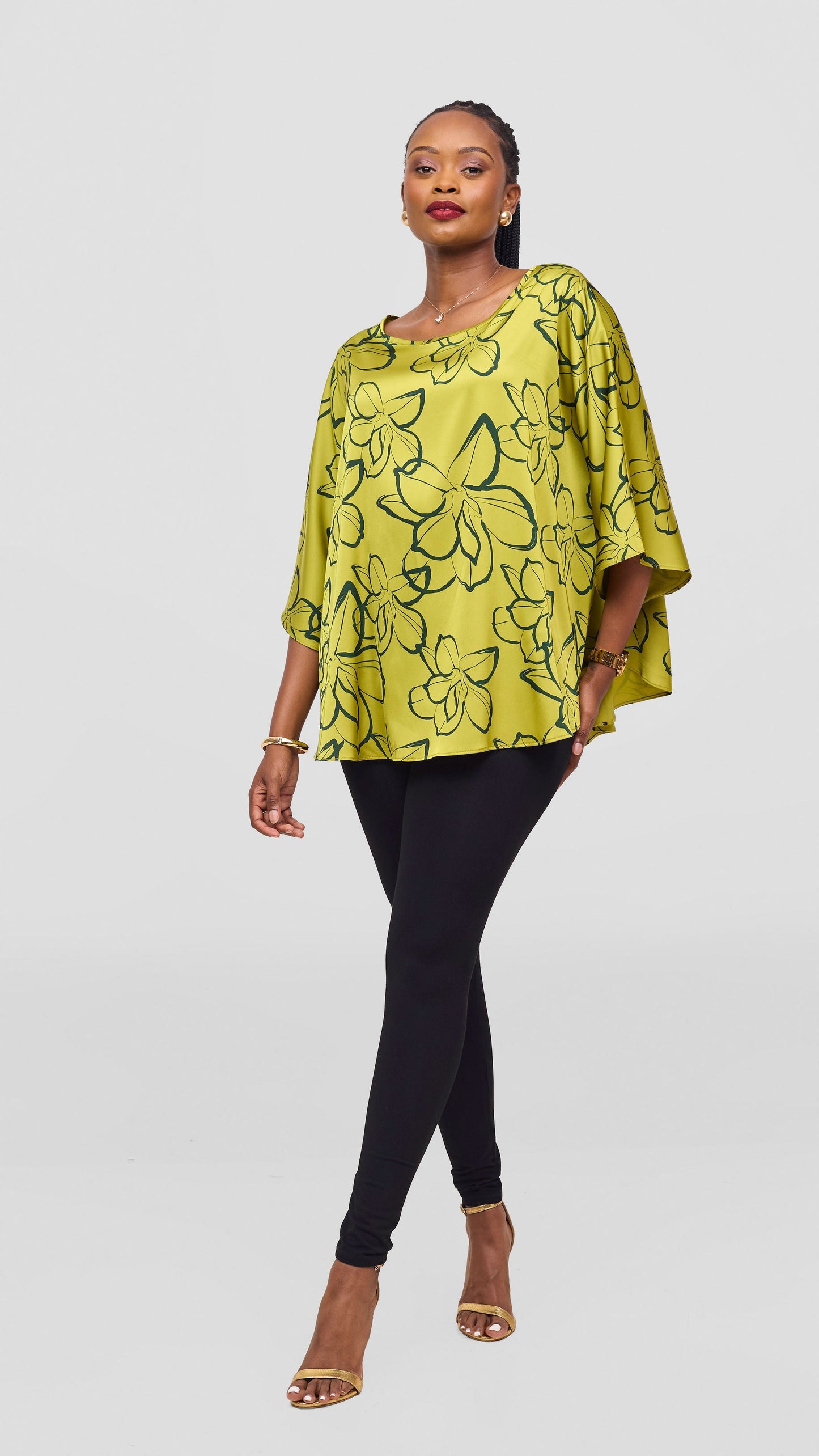 Vivo Keza Circular Loose Top - Olive / Green Ruvu Print