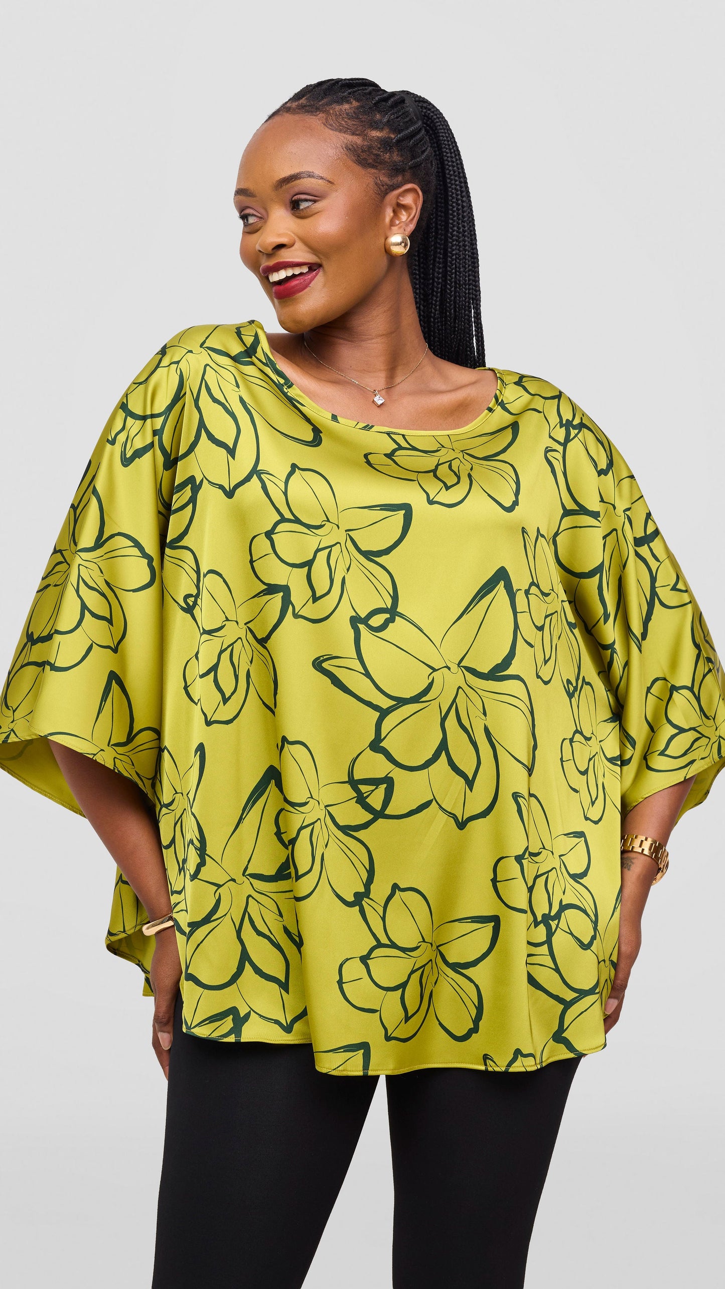 Vivo Keza Circular Loose Top - Olive / Green Ruvu Print