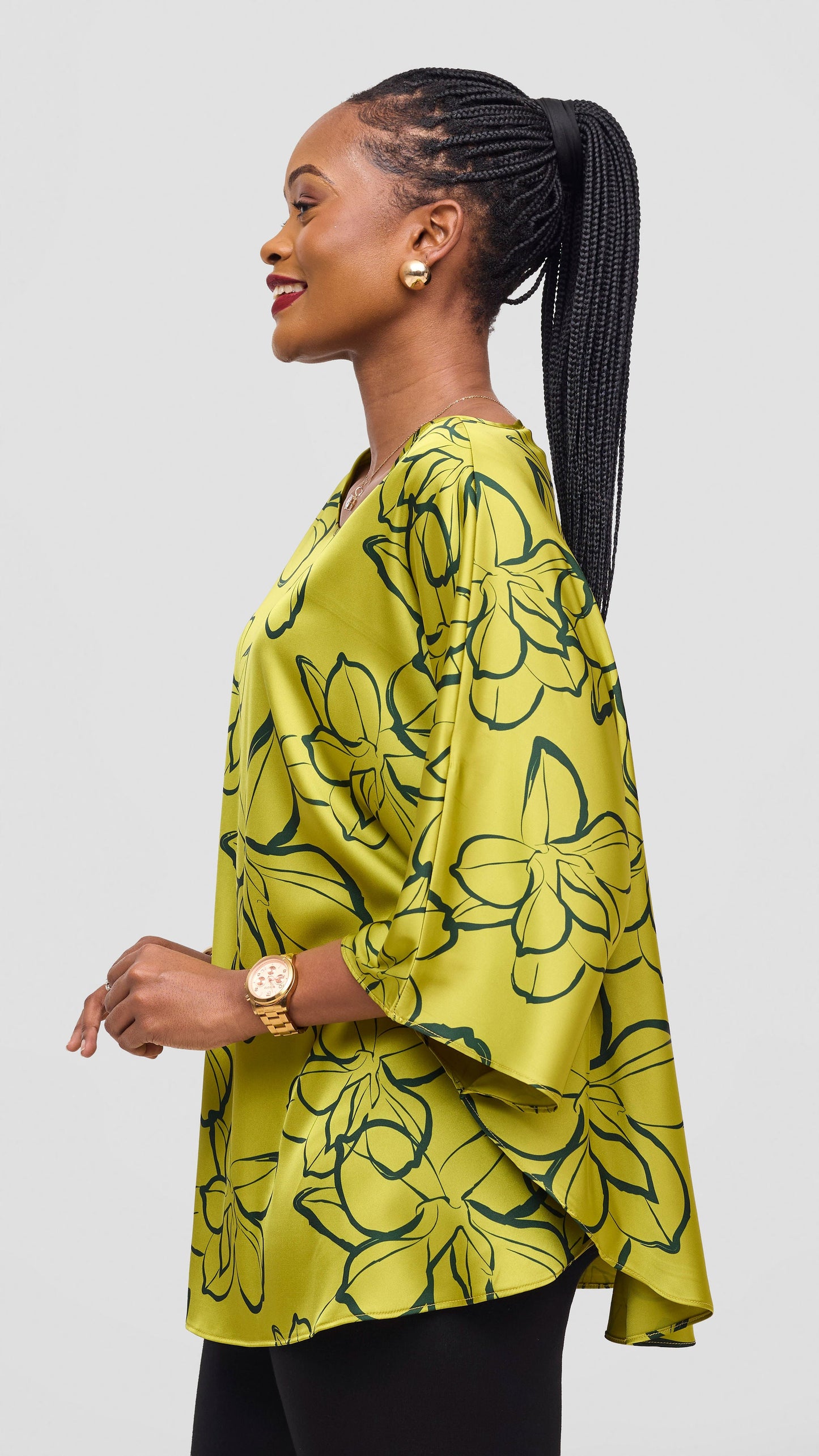 Vivo Keza Circular Loose Top - Olive / Green Ruvu Print