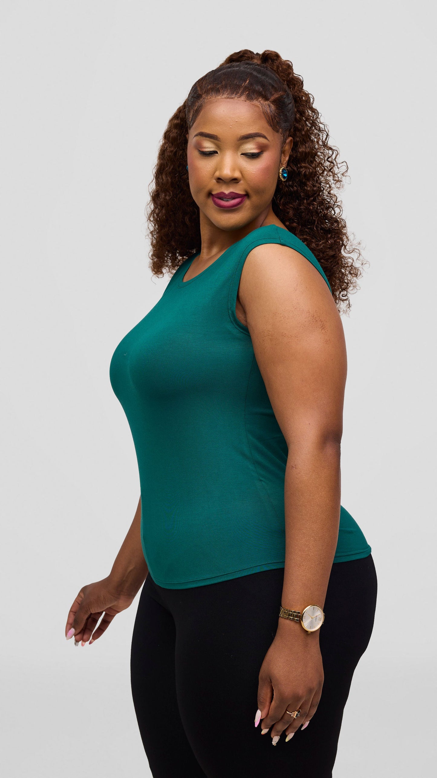 Vivo Jersey Halter Neck Tank Top - Teal