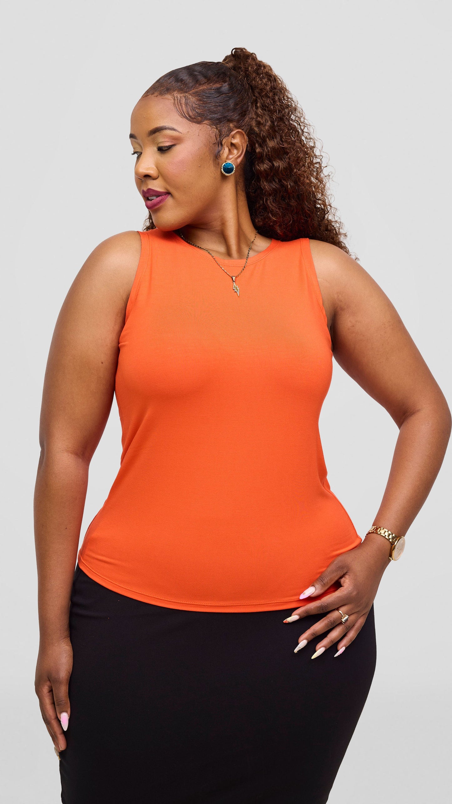 Vivo Jersey Halter Neck Tank Top - Orange