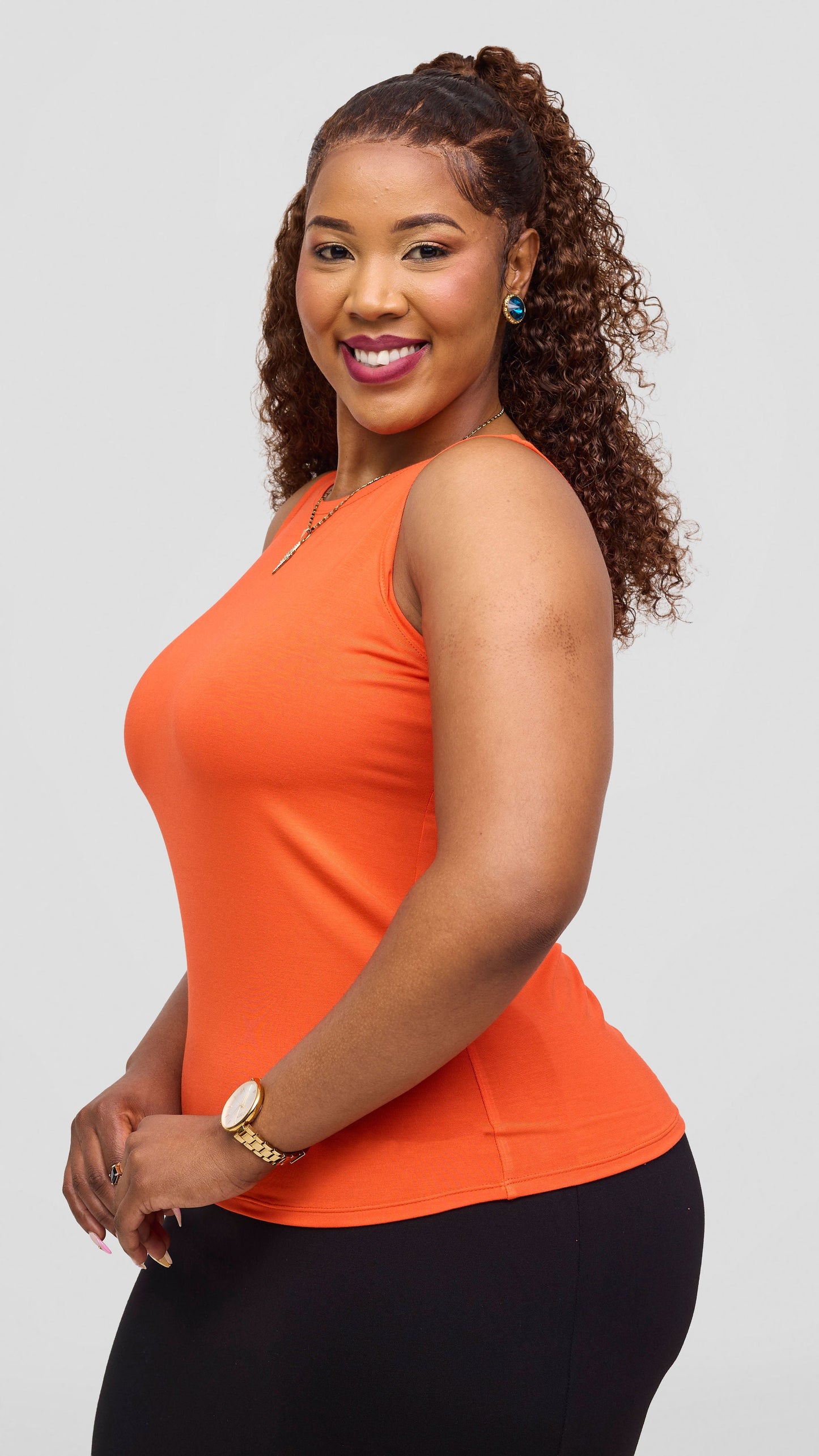 Vivo Jersey Halter Neck Tank Top - Orange