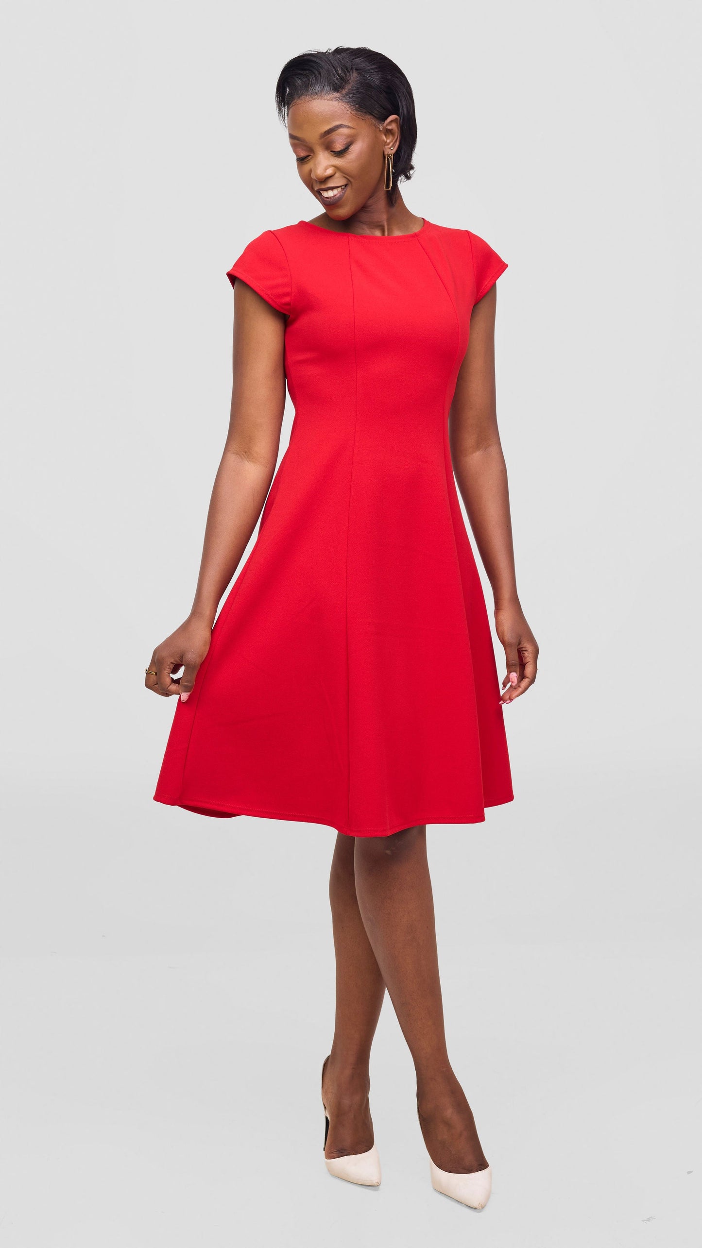 Vivo Basic Escape A-Line Dress in Ponte - Red