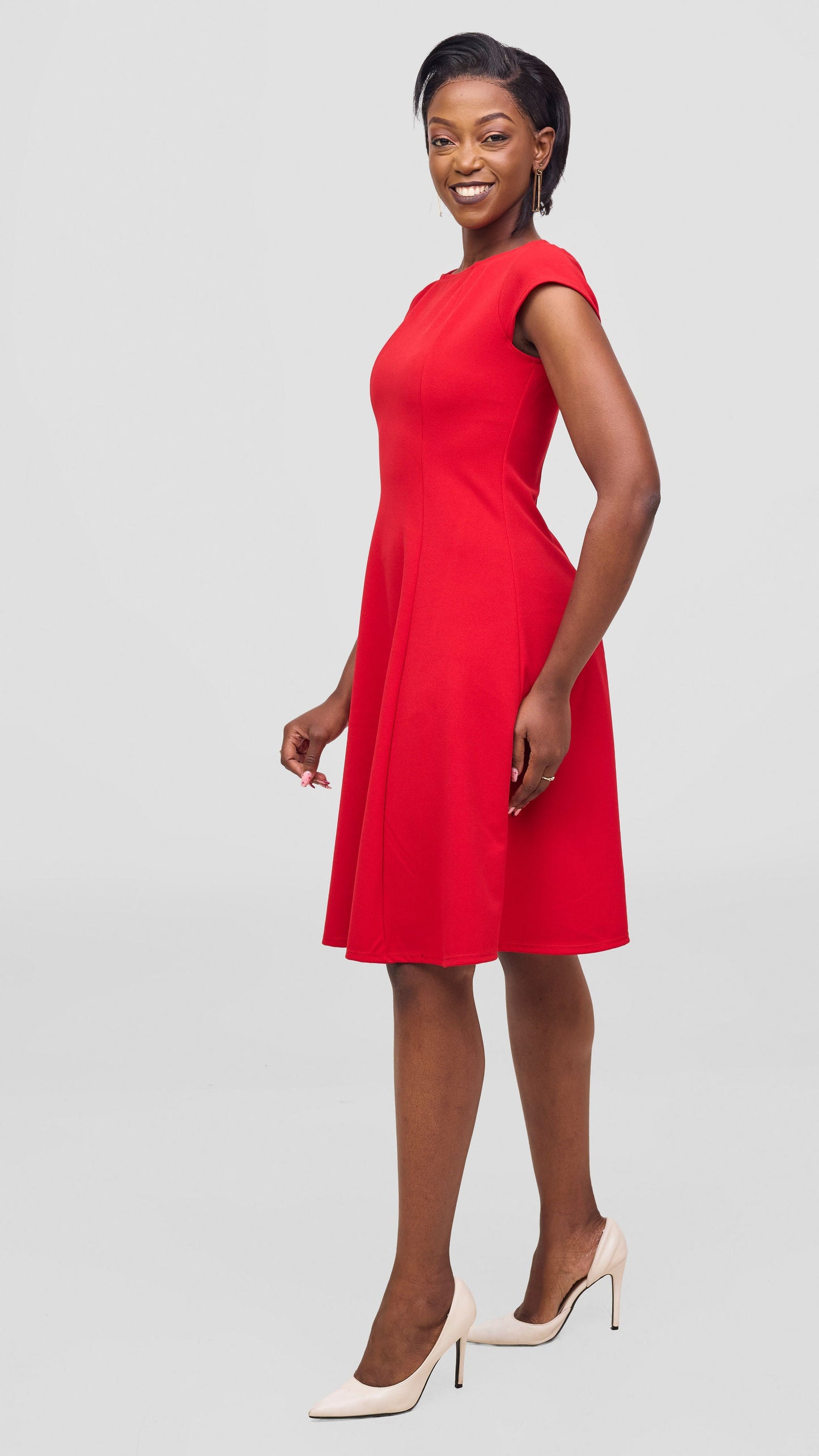Vivo Basic Escape A-Line Dress in Ponte - Red
