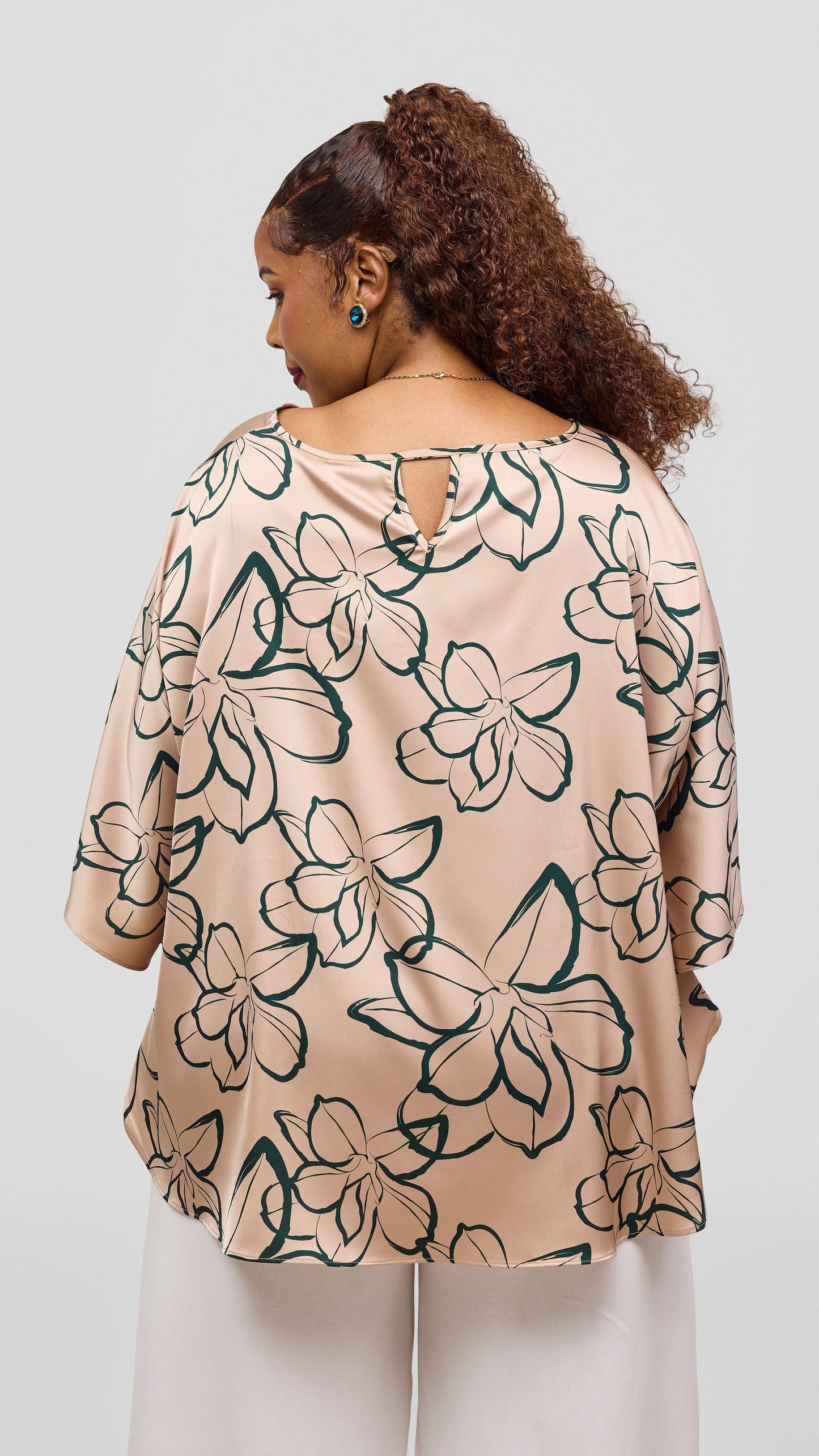 Vivo Keza Circular Loose Top - Taupe / Green Ruvu Print