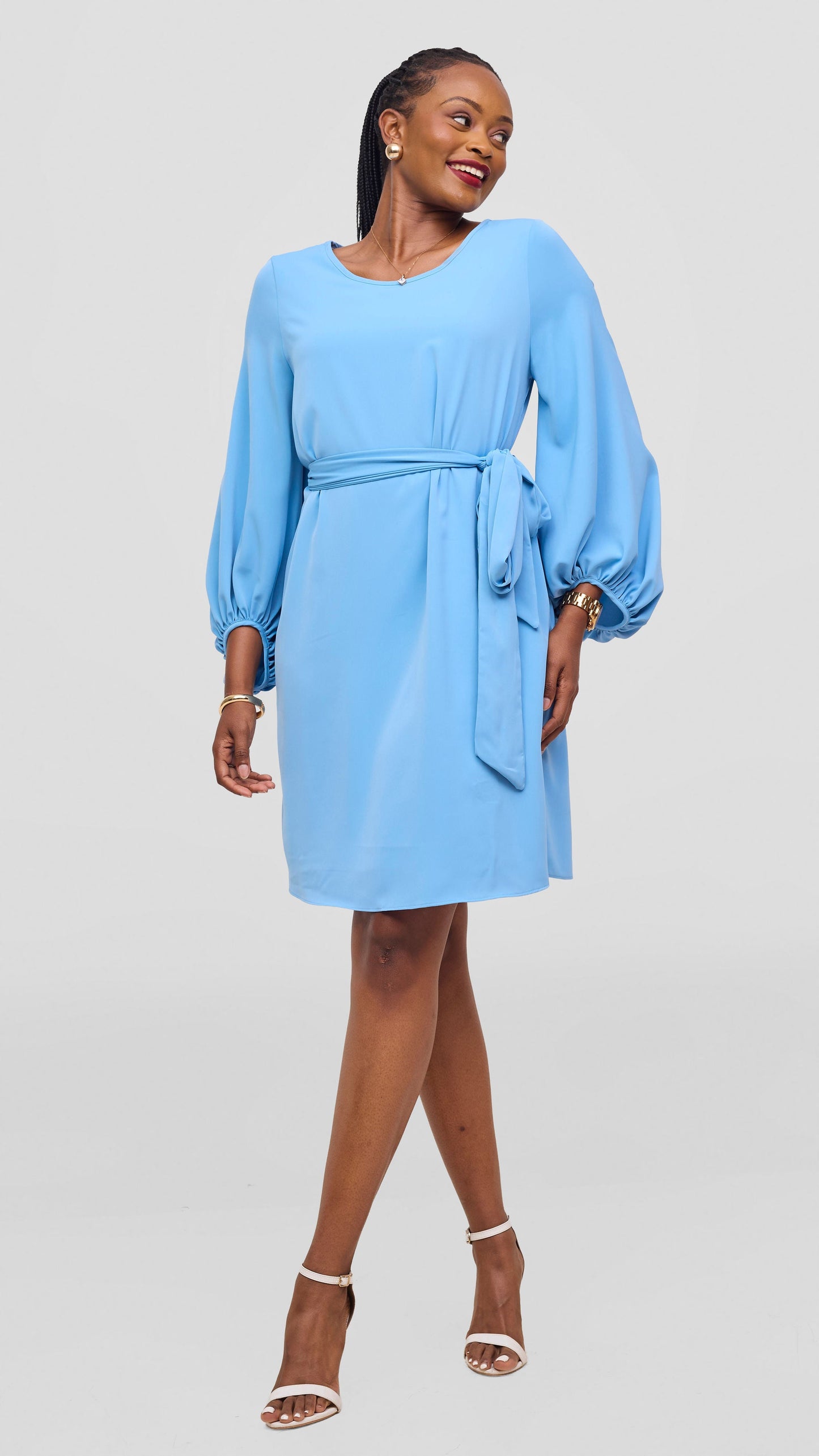 Vivo Naya Bishop Sleeve Shift Dress - Light Blue