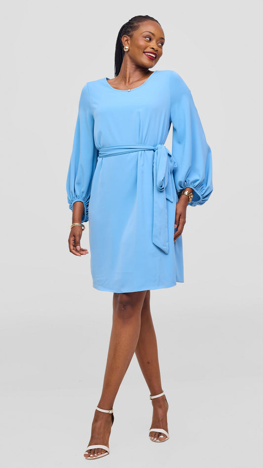 Vivo Naya Bishop Sleeve Shift Dress - Light Blue