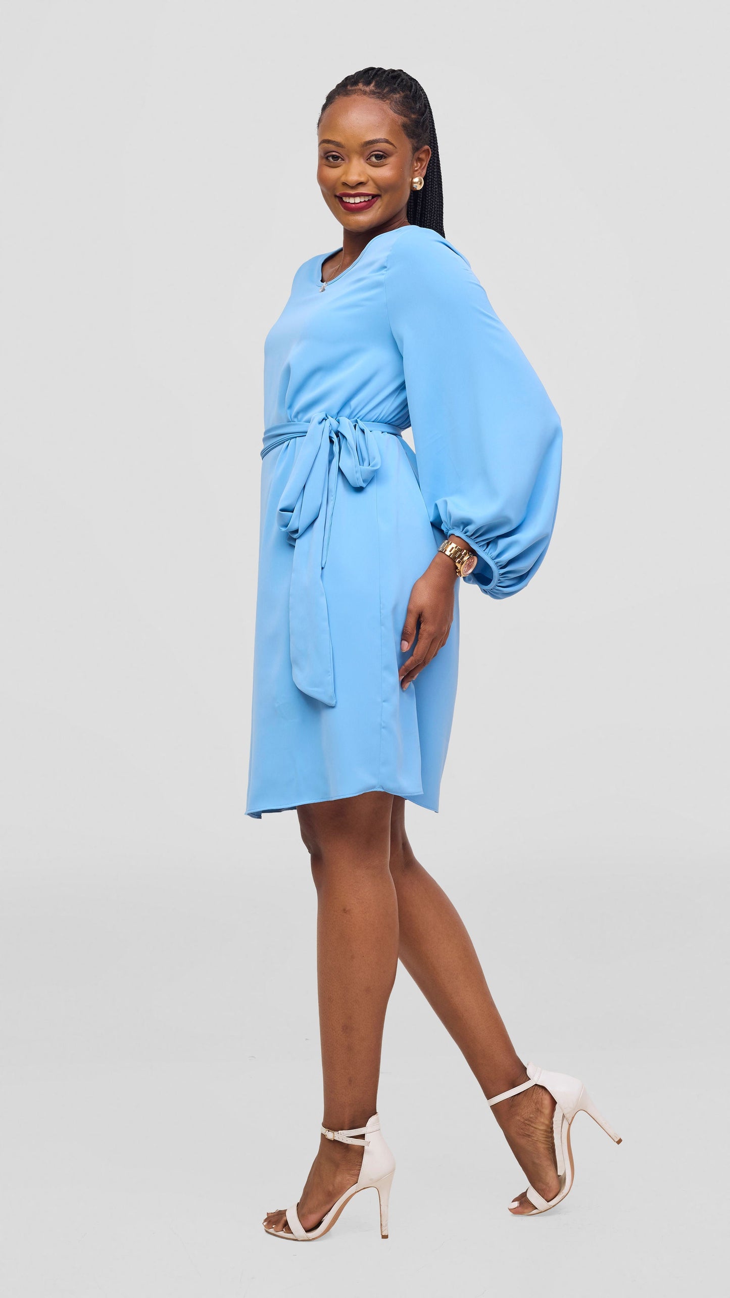 Vivo Naya Bishop Sleeve Shift Dress - Light Blue