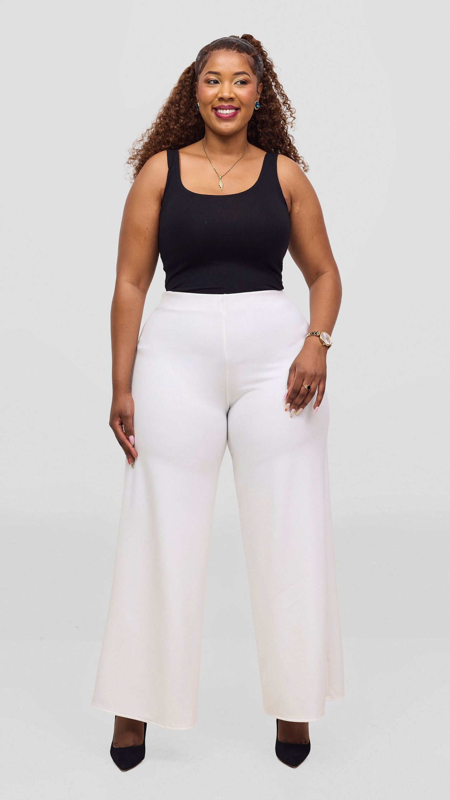Vivo Dua Wide Leg Pants in Ponte -  White
