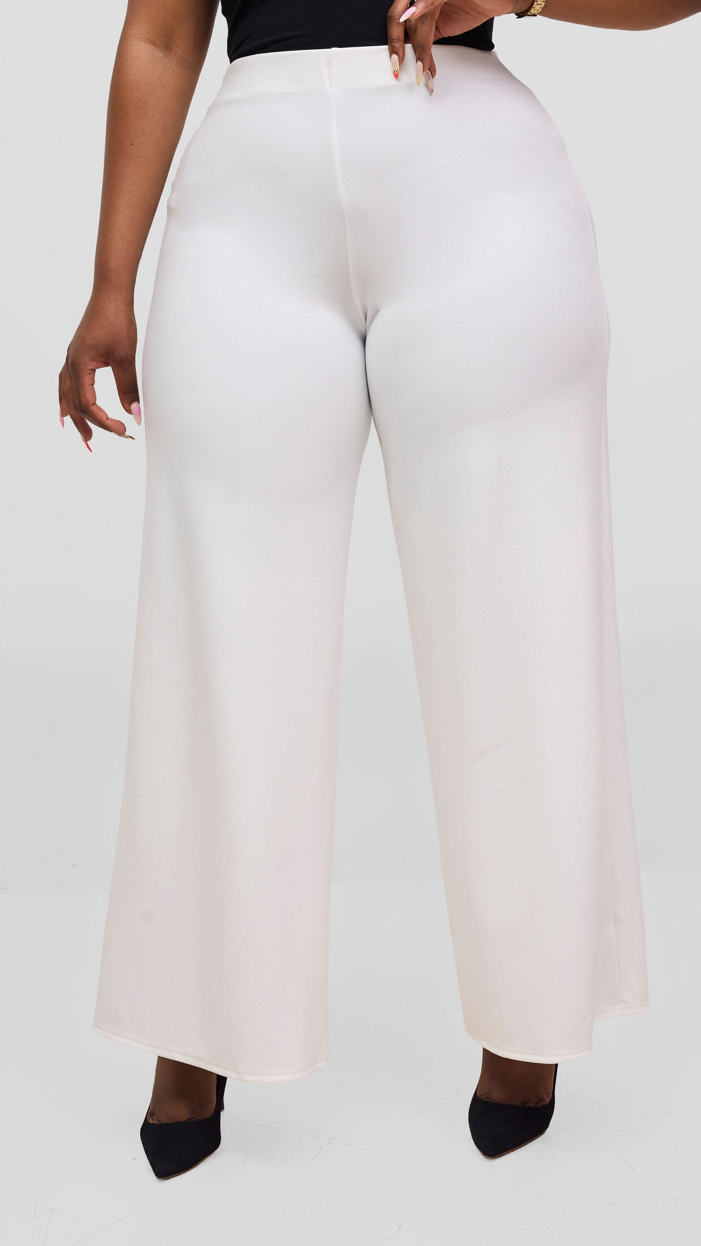 Vivo Dua Wide Leg Pants in Ponte -  White