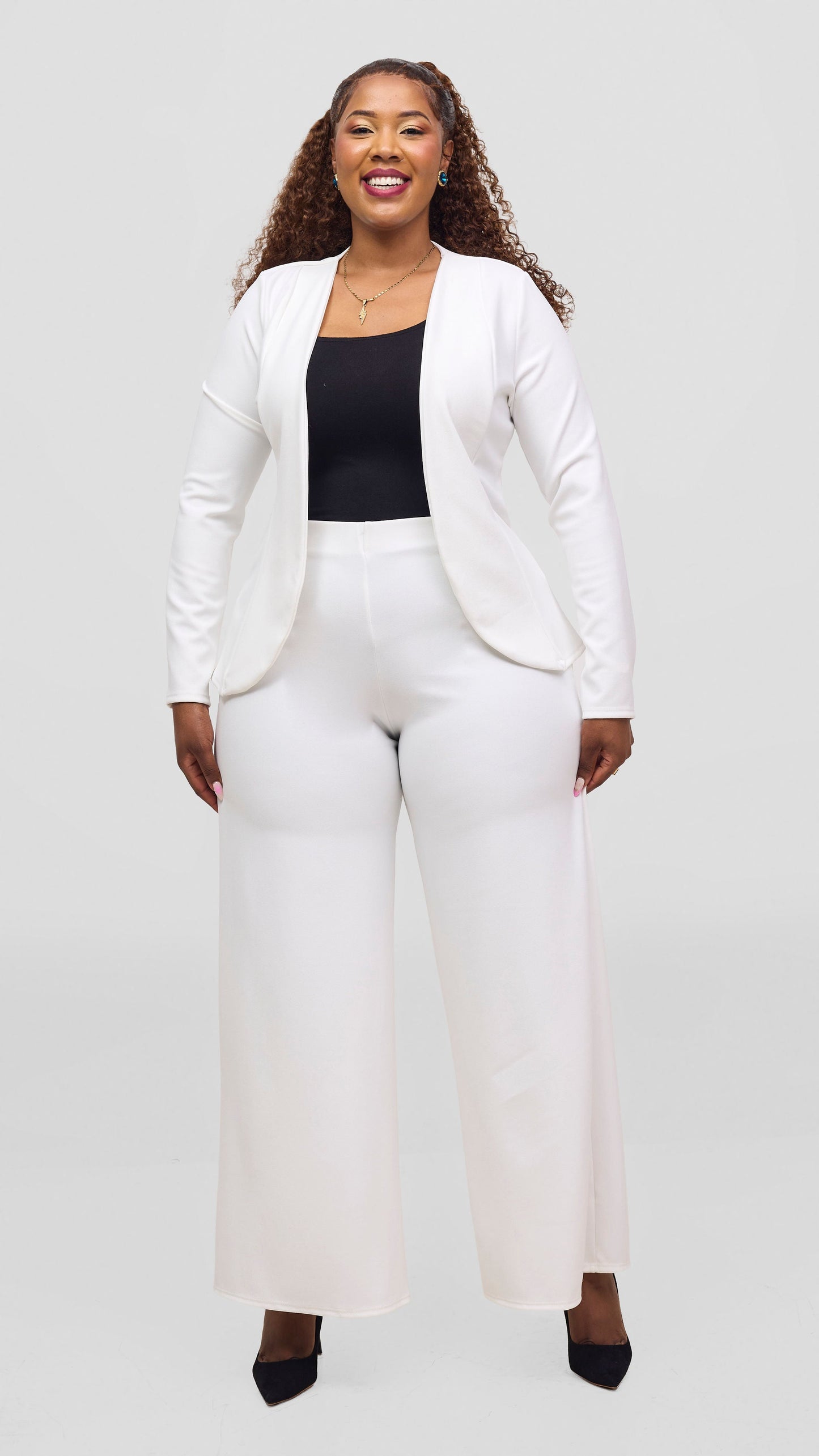 Vivo Dua Wide Leg Pants in Ponte -  White