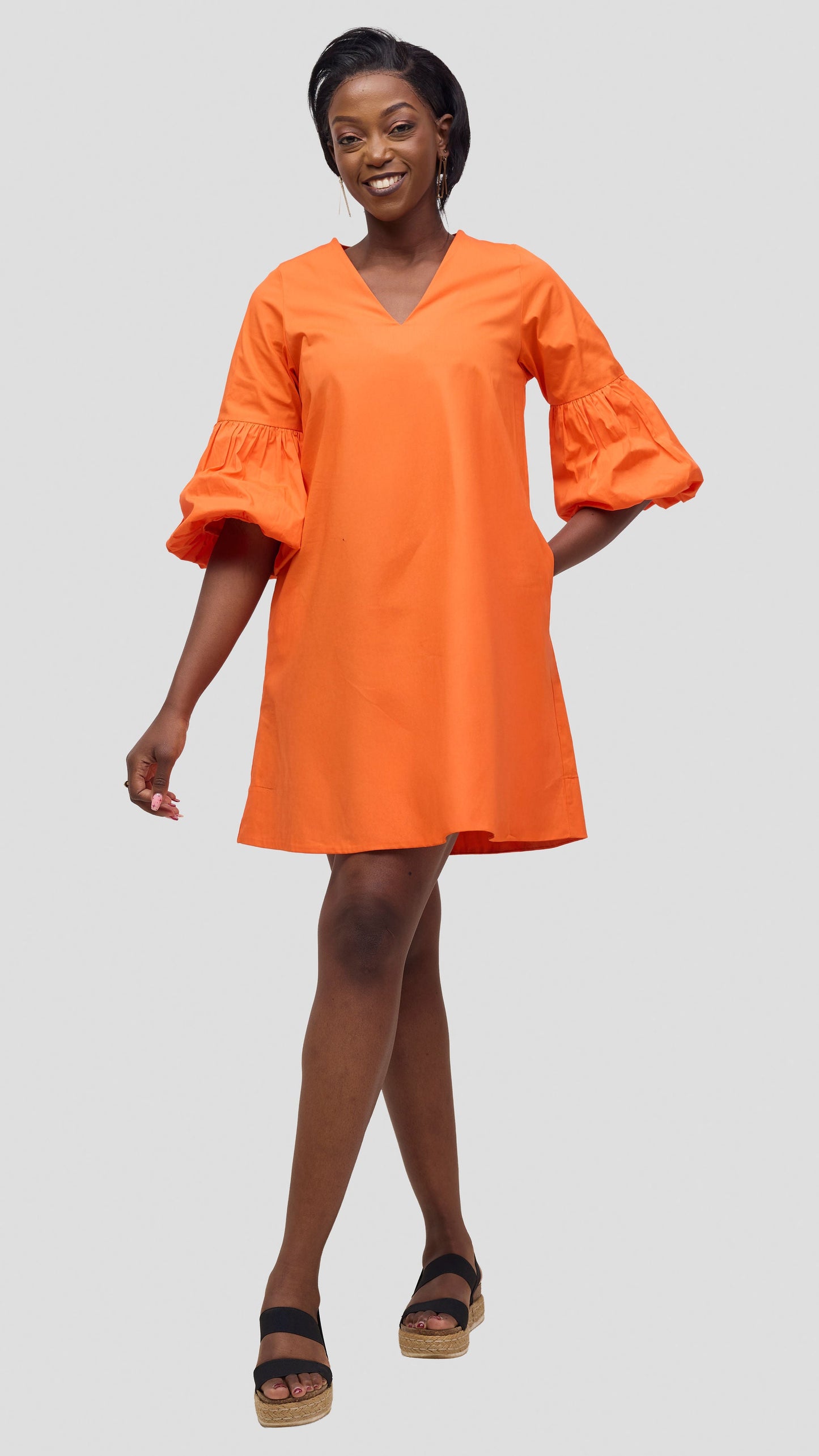 Vivo Lulu Cotton Tent Mini Dress - Orange