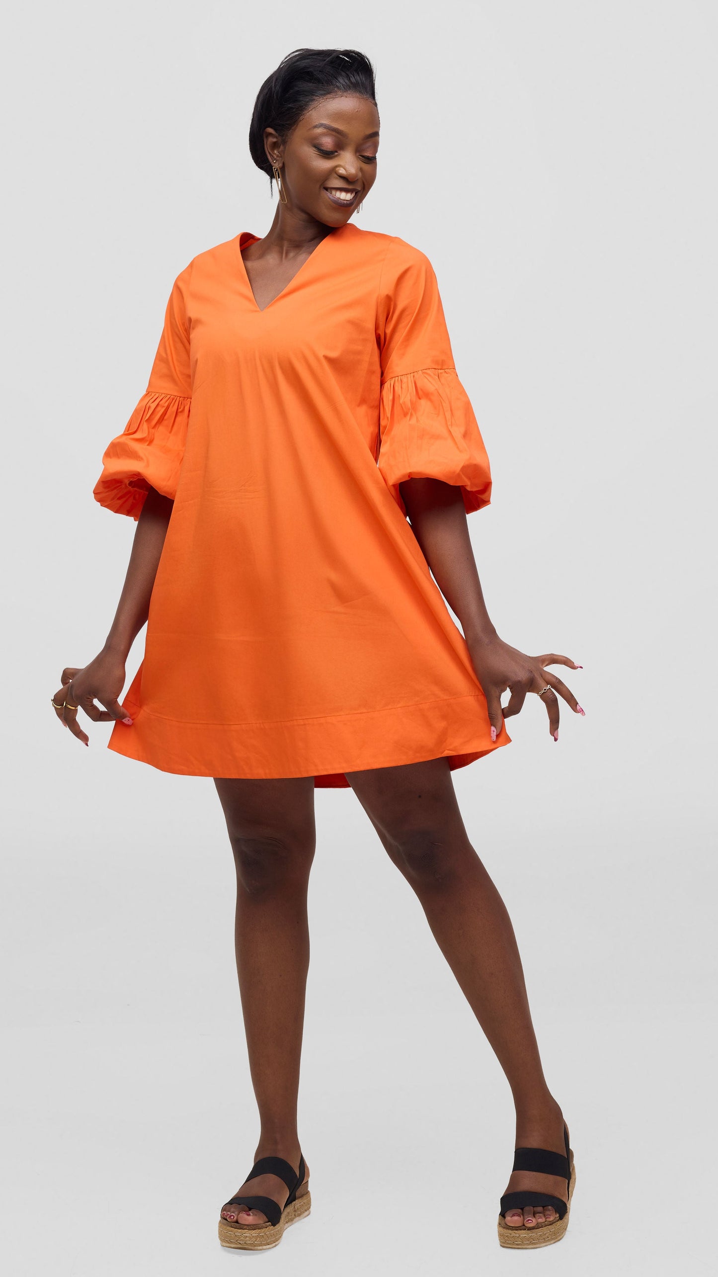 Vivo Lulu Cotton Tent Mini Dress - Orange