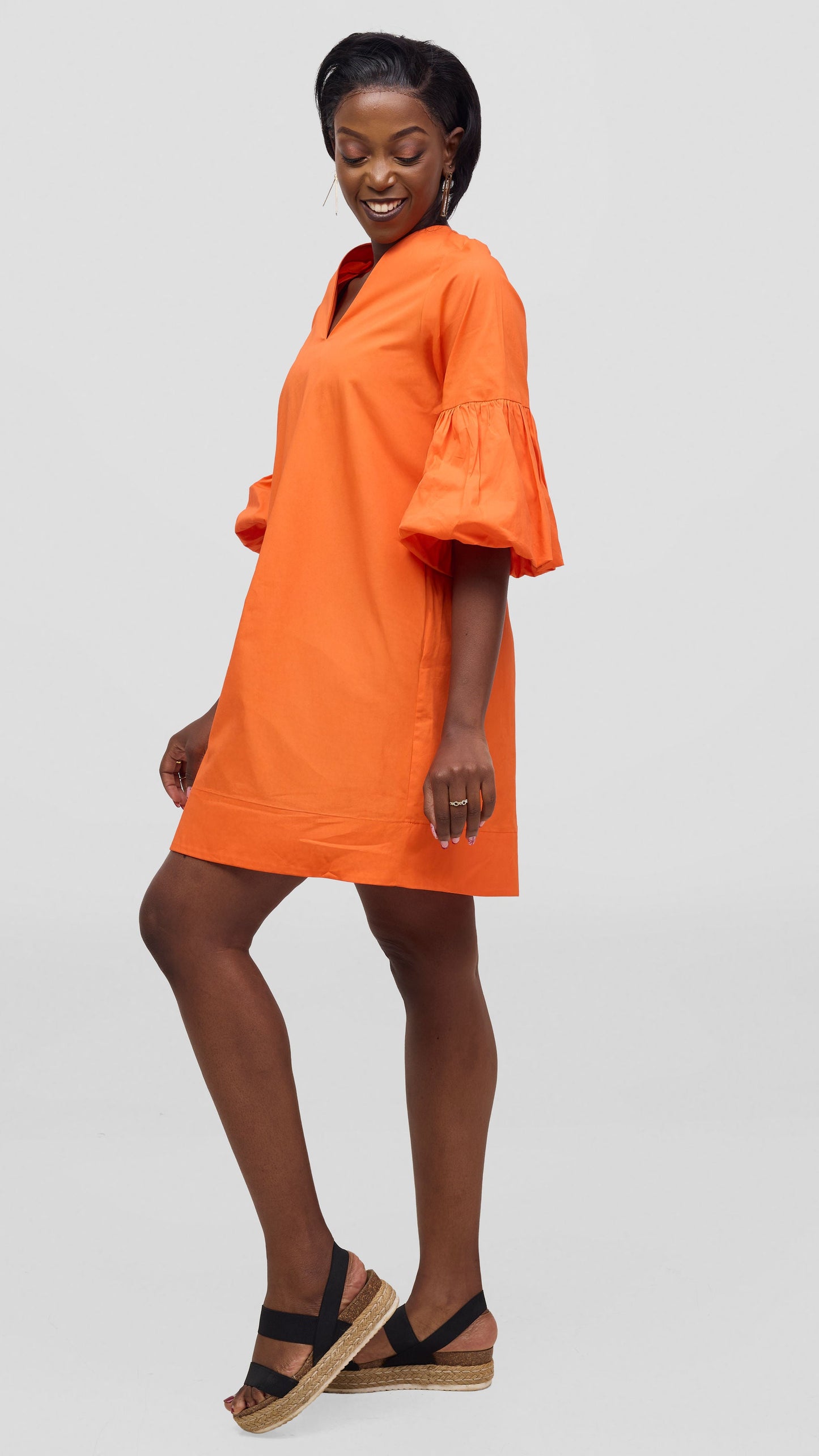 Vivo Lulu Cotton Tent Mini Dress - Orange
