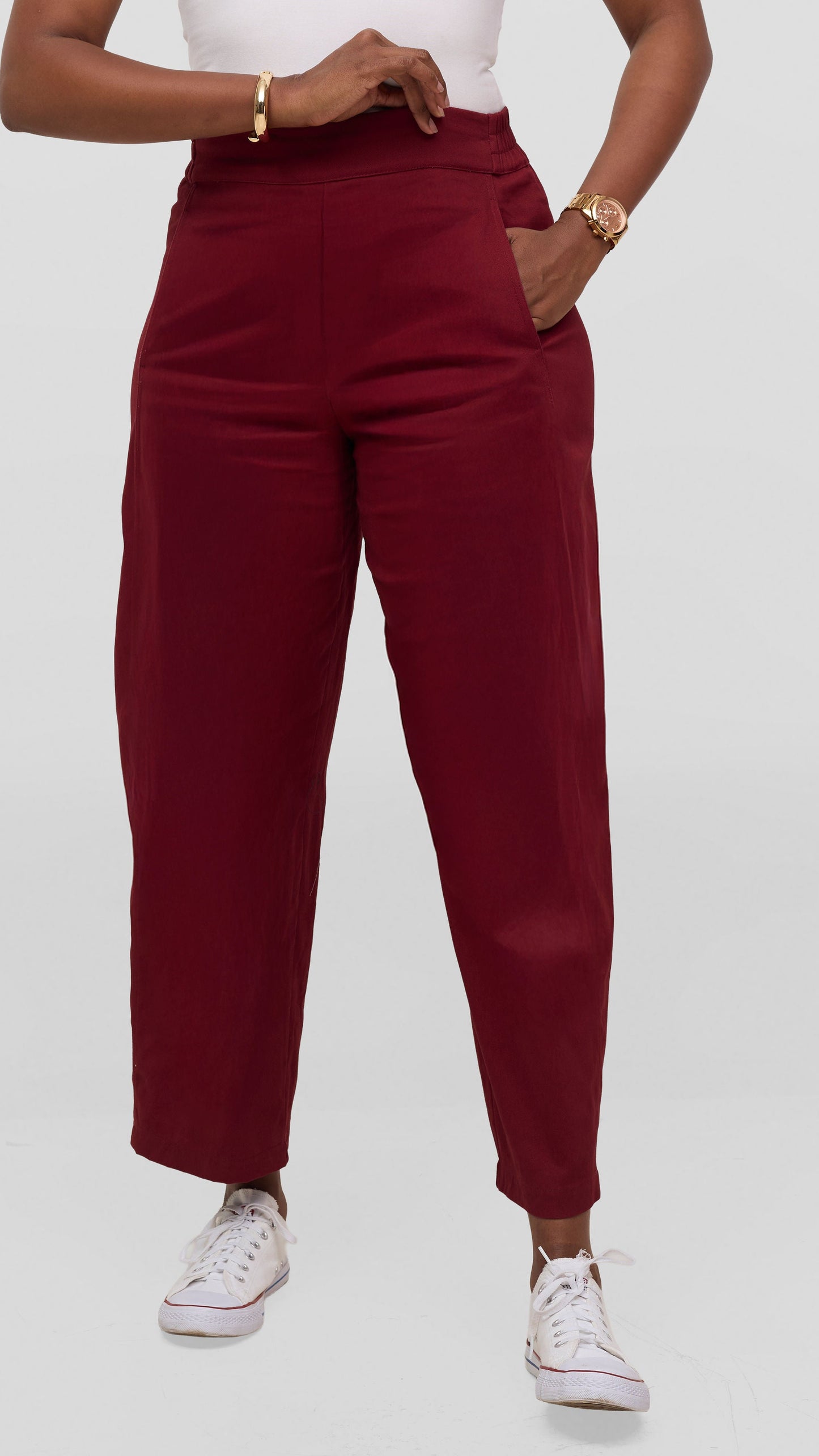 Vivo Lulu Cotton Barrel Pants - Maroon