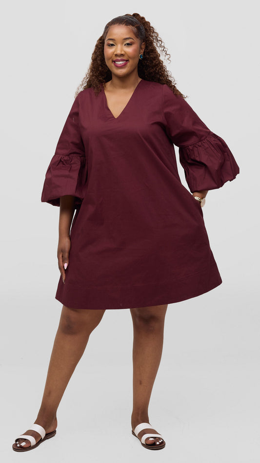 Vivo Lulu Cotton Tent Mini Dress -  Burgundy