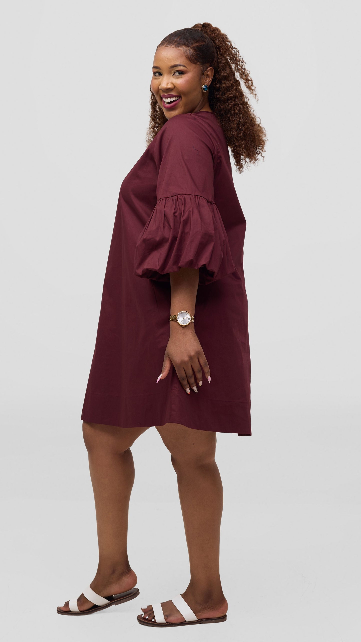 Vivo Lulu Cotton Tent Mini Dress -  Burgundy