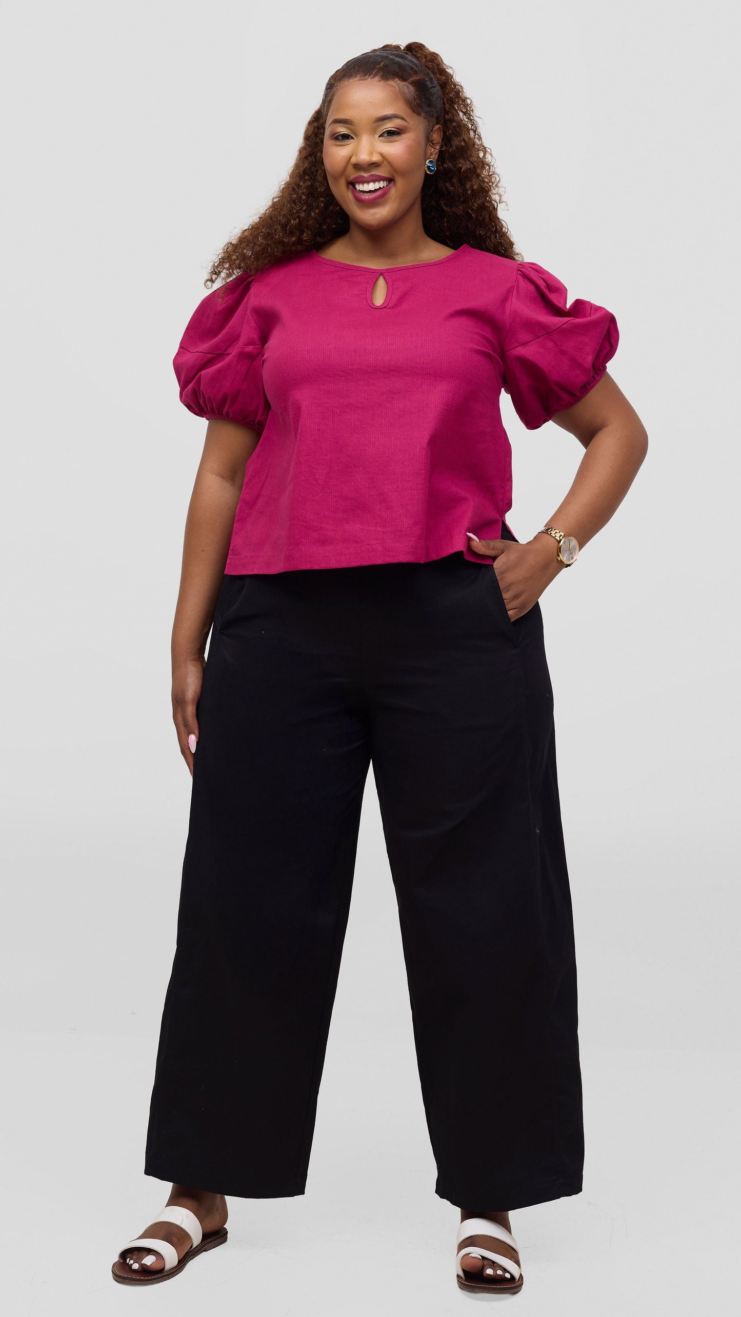 Vivo Lulu Bubble Sleeve Top - Fuschia