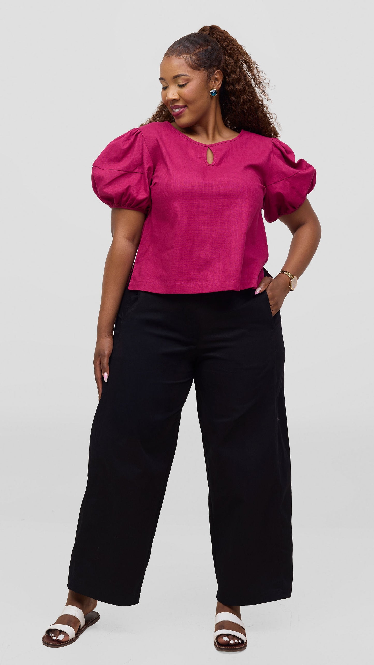 Vivo Lulu Bubble Sleeve Top - Fuschia