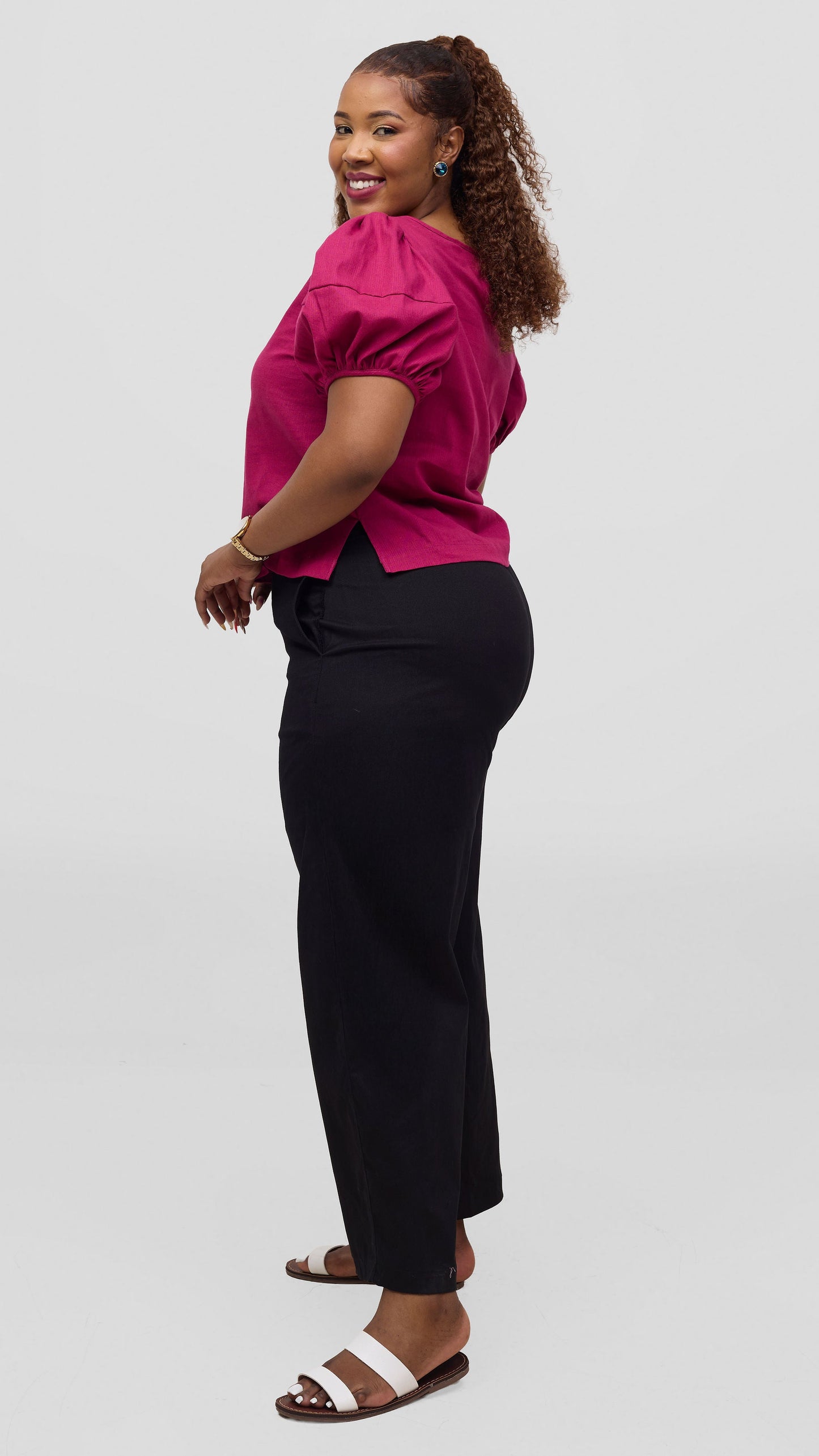 Vivo Lulu Bubble Sleeve Top - Fuschia
