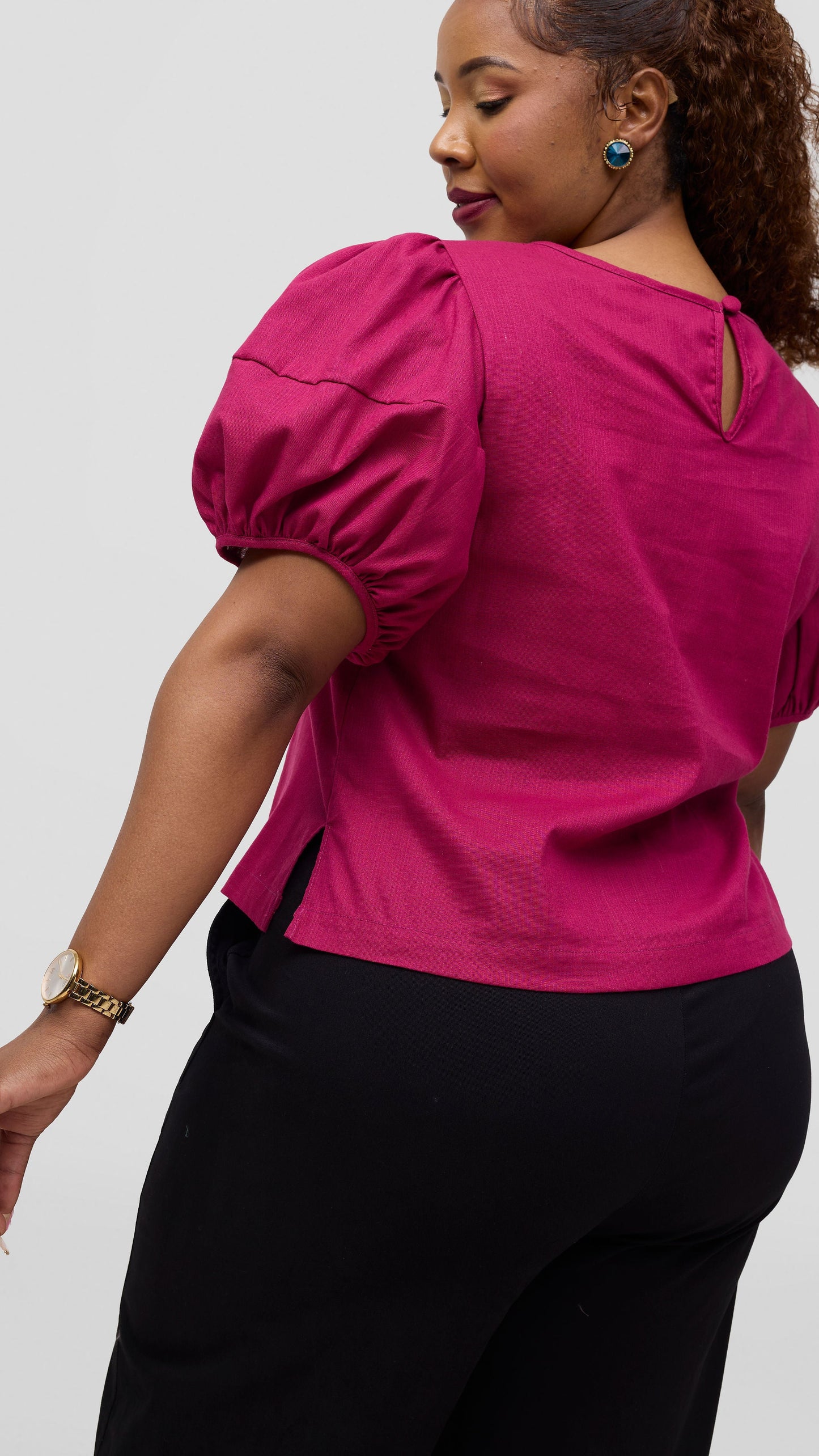 Vivo Lulu Bubble Sleeve Top - Fuschia