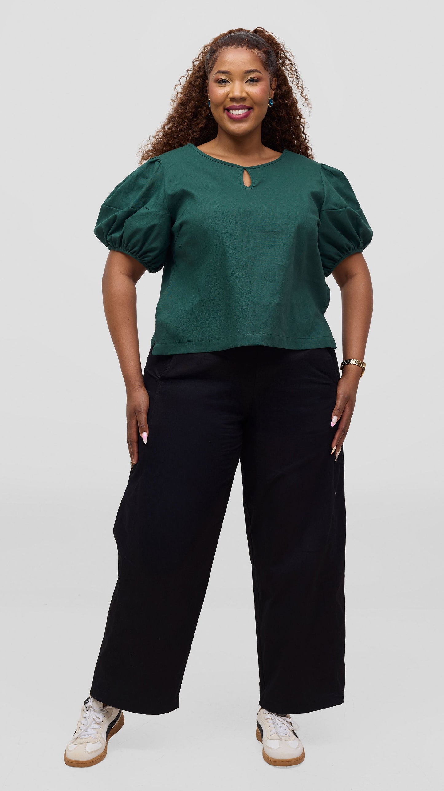 Vivo Lulu Bubble Sleeve Top - Dark Green