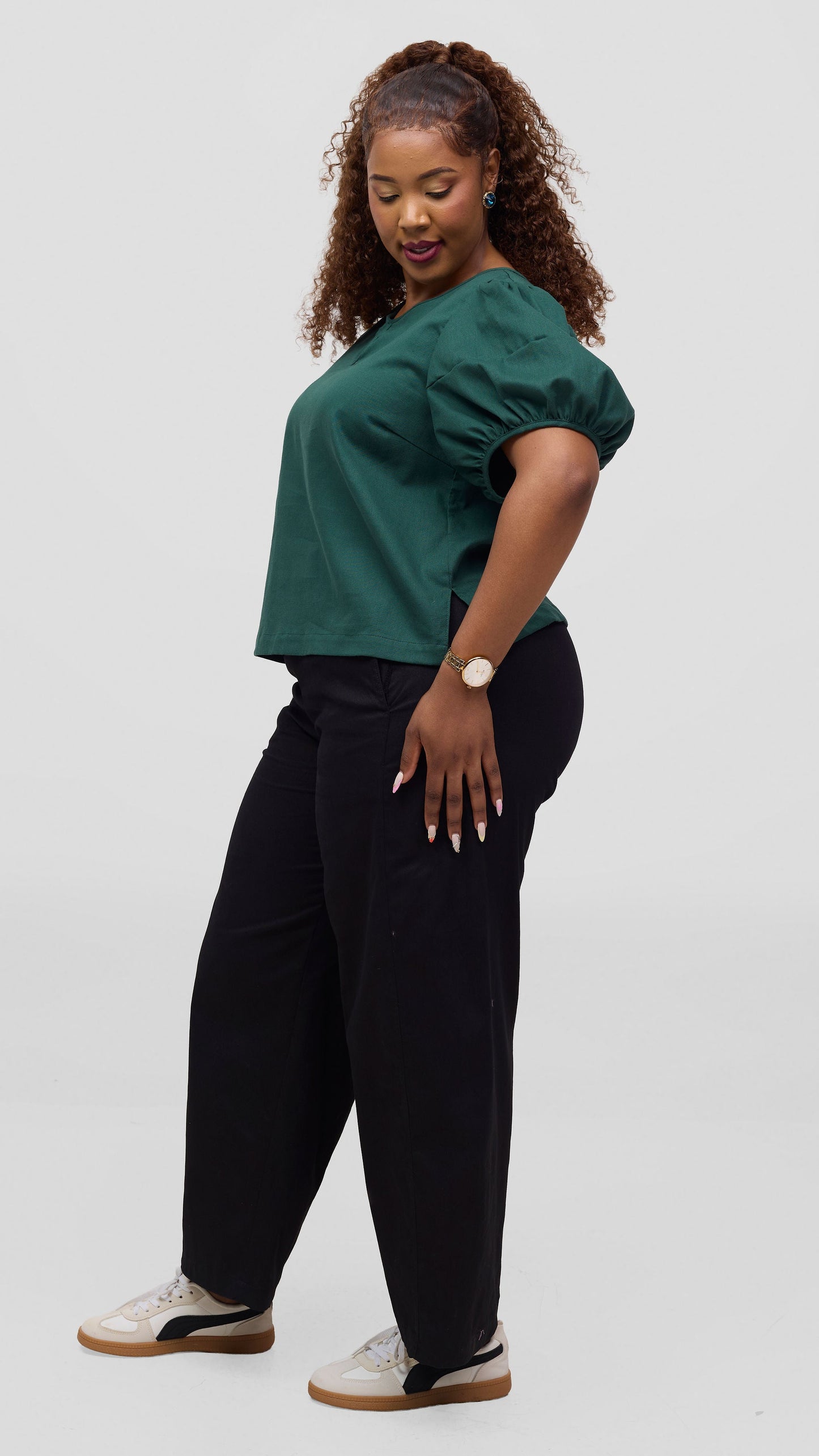 Vivo Lulu Bubble Sleeve Top - Dark Green