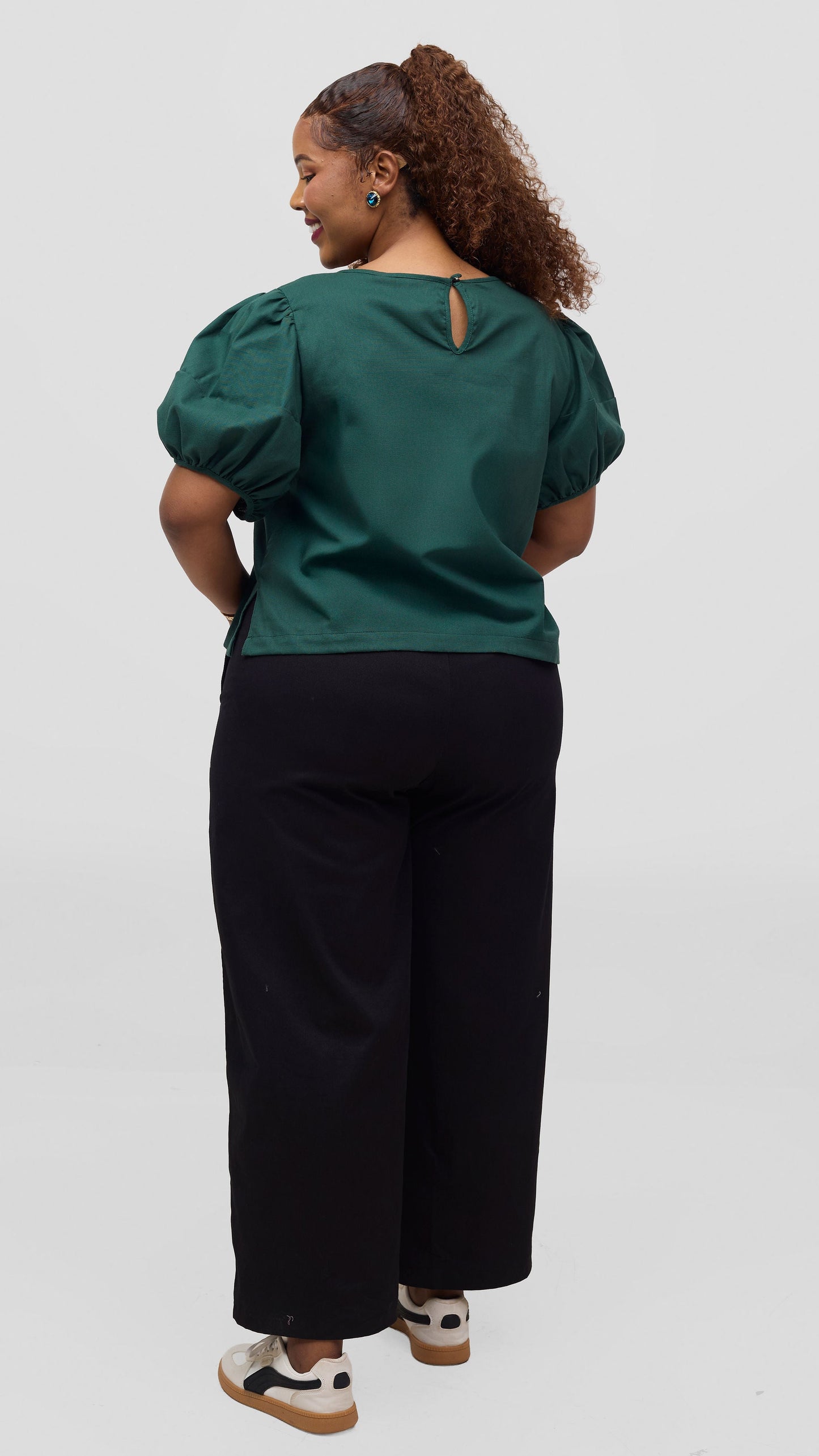 Vivo Lulu Bubble Sleeve Top - Dark Green