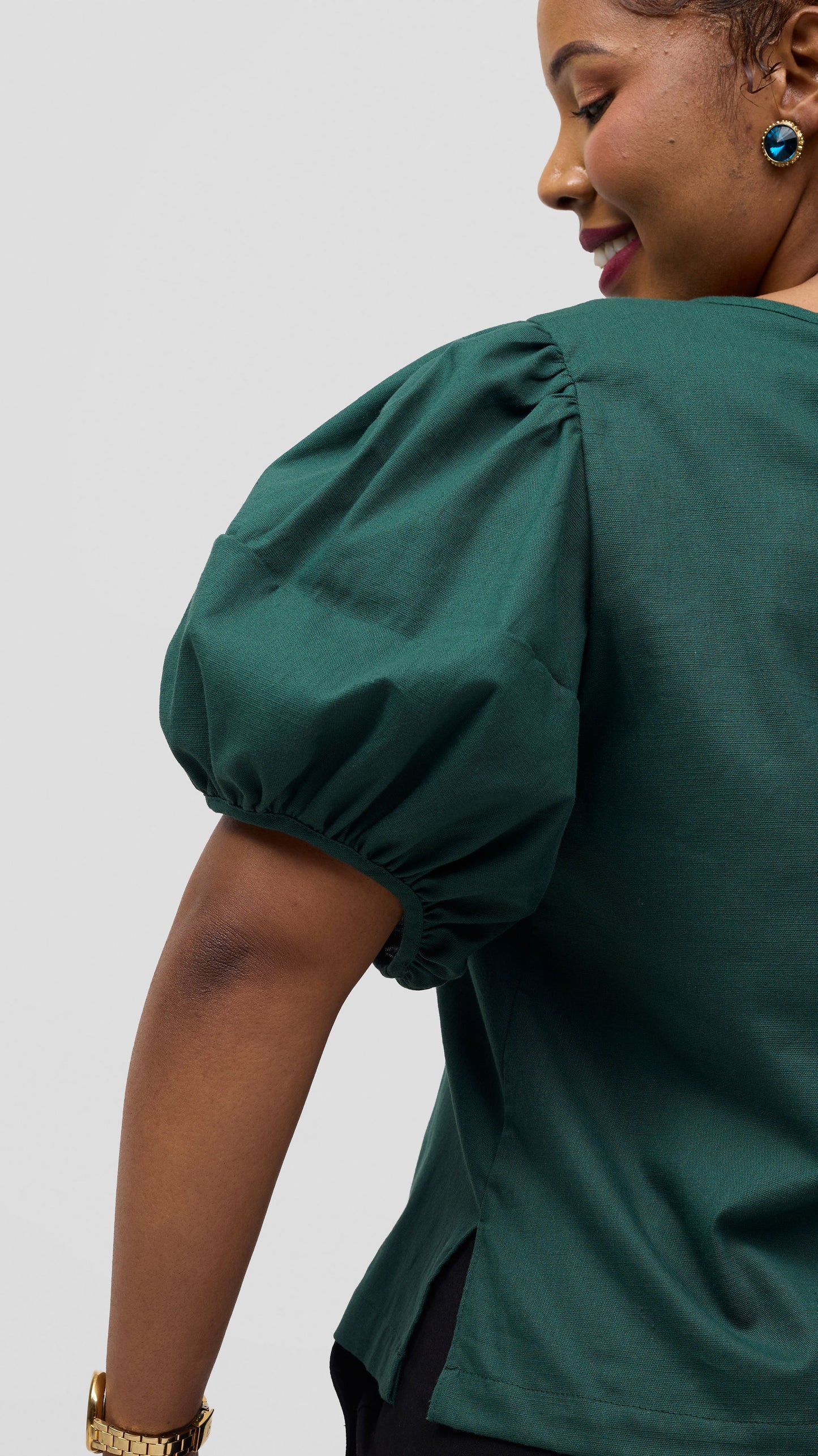Vivo Lulu Bubble Sleeve Top - Dark Green