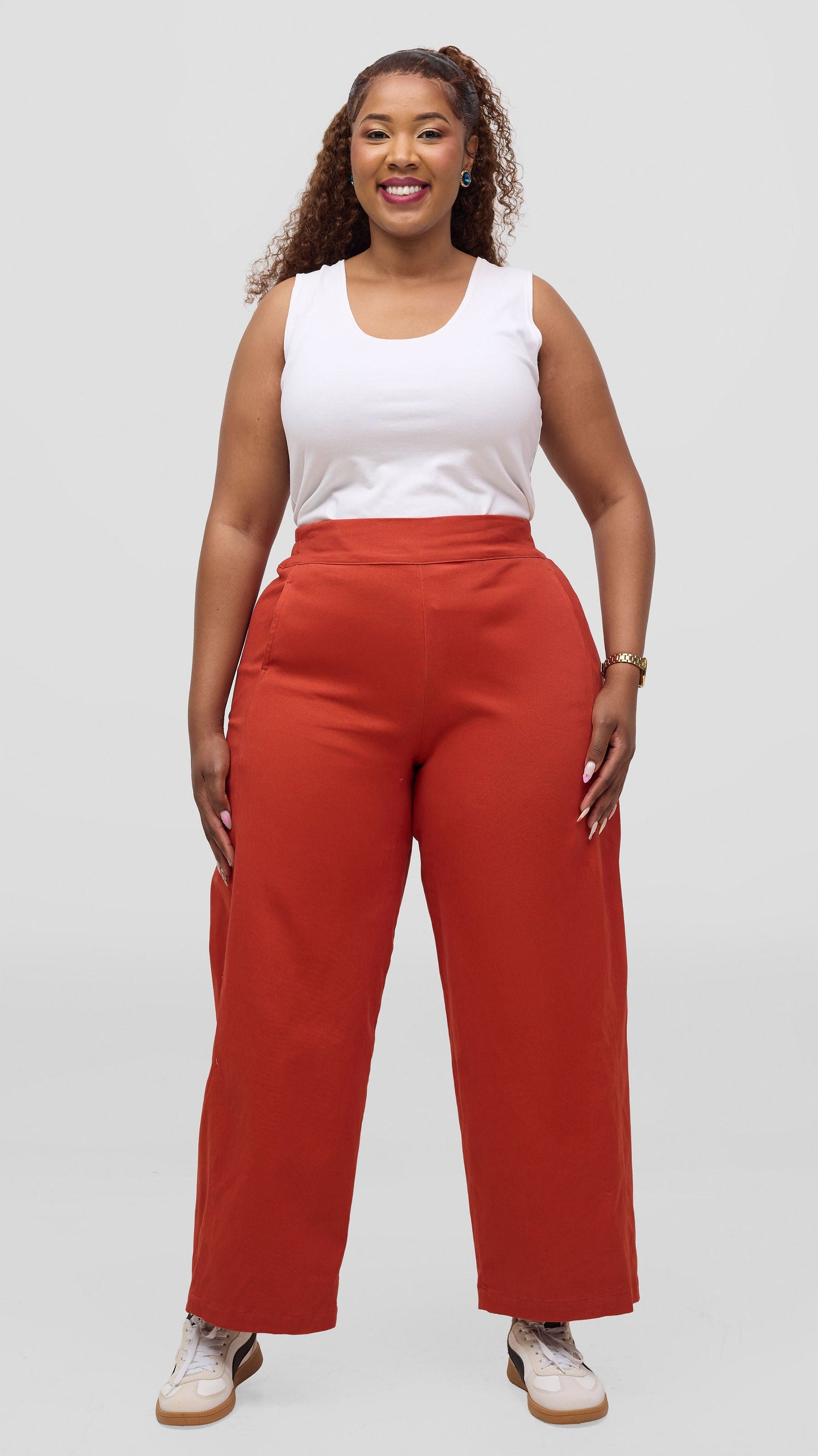 Vivo Lulu Cotton Barrel Pants - Rust