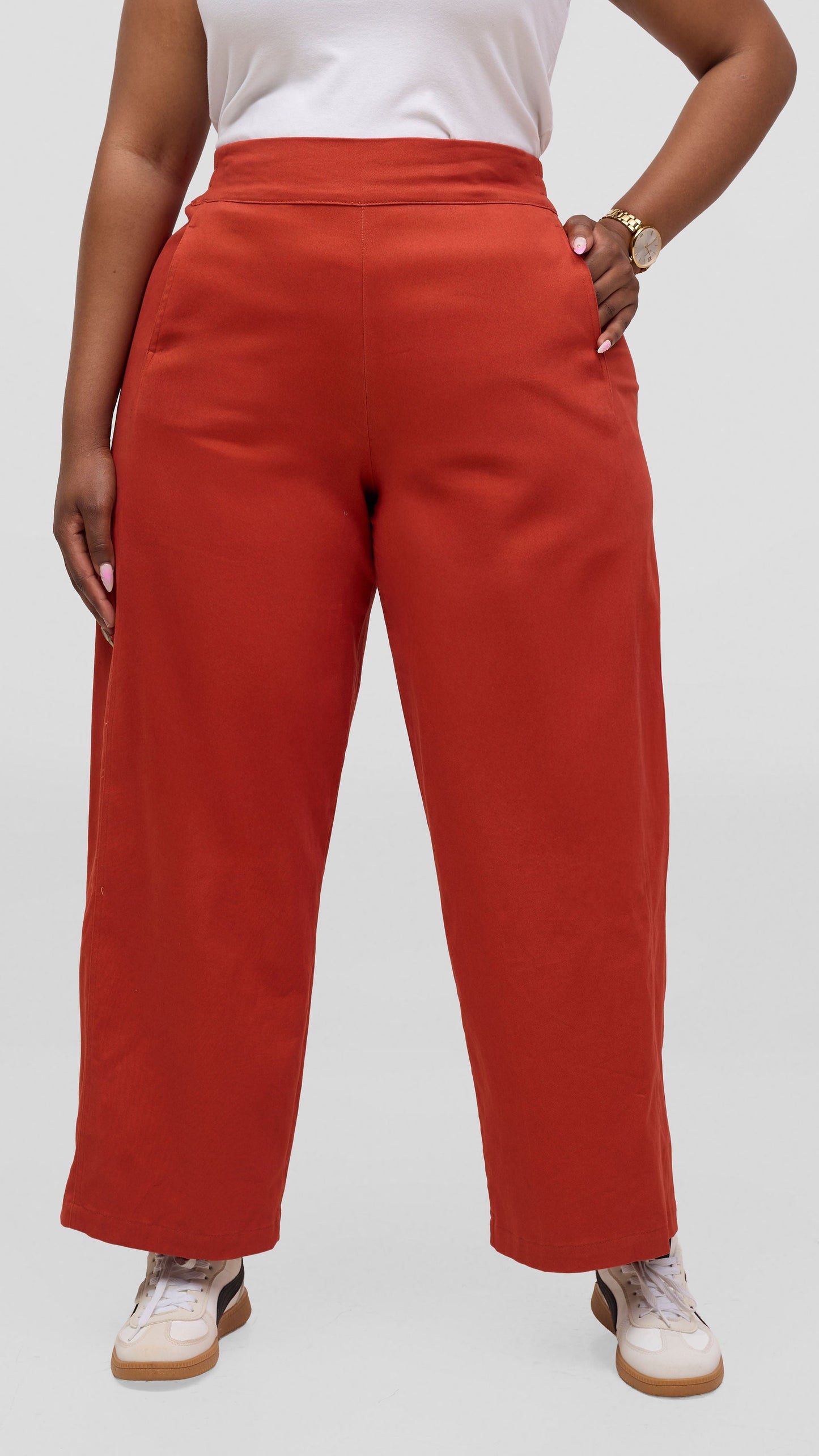 Vivo Lulu Cotton Barrel Pants - Rust