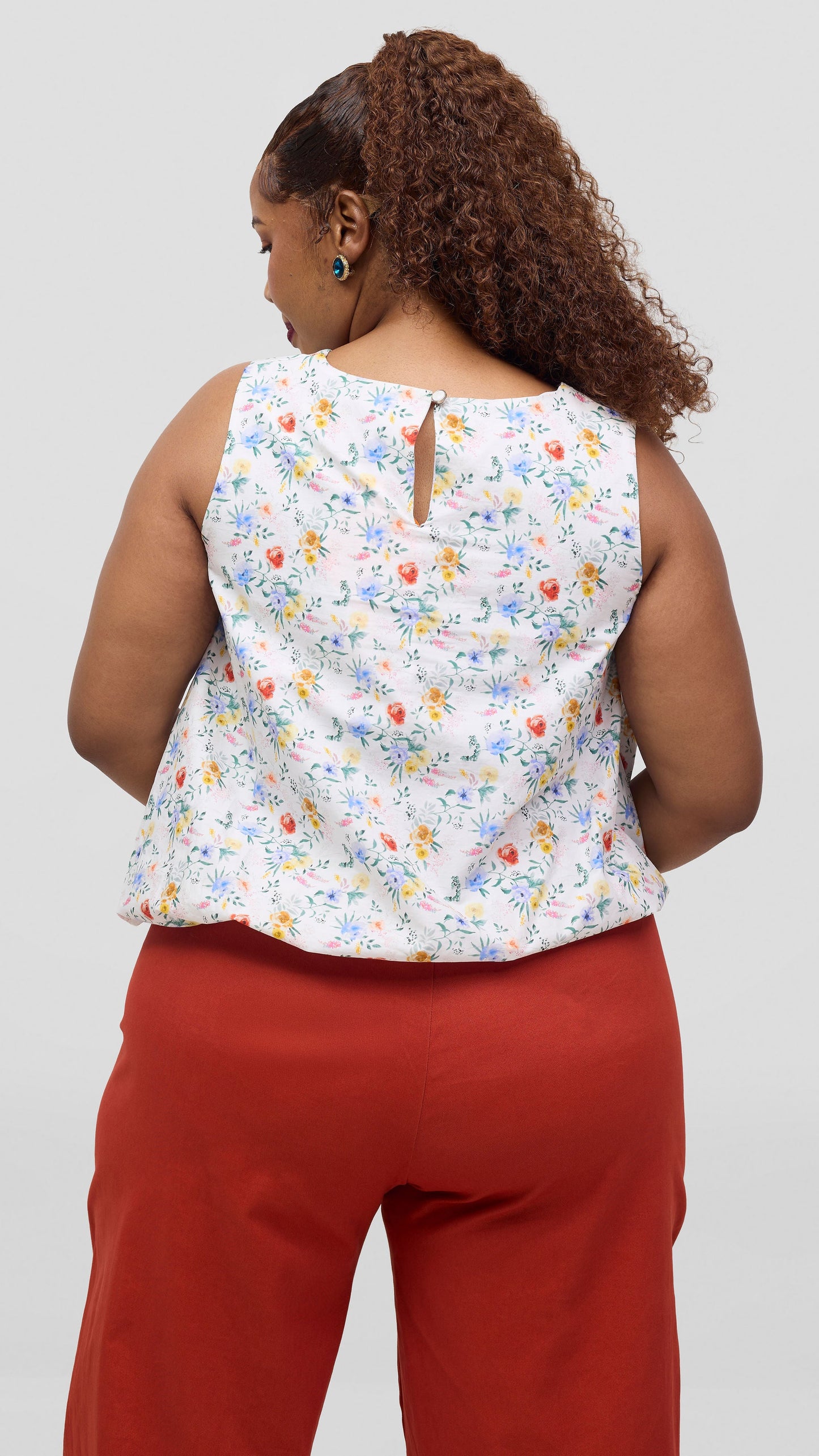 Vivo Lulu Cotton Bubble Sleeveless Top - Off White Flower Print