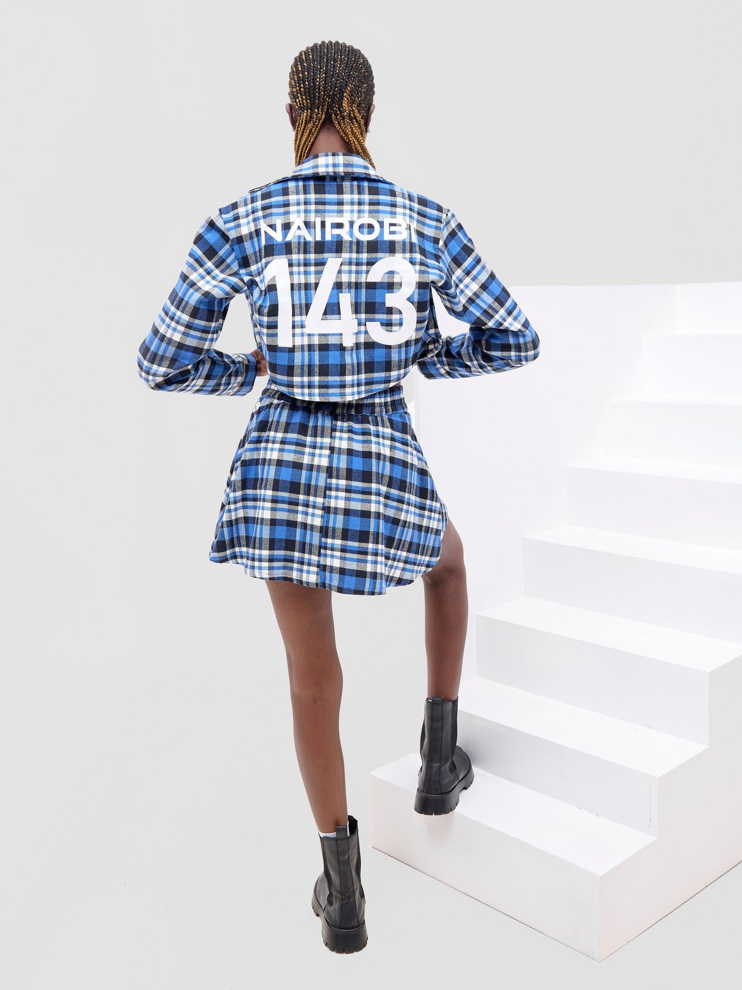 Zoya X Metamorphisized 143 Cropped Jacket - Blue / Black