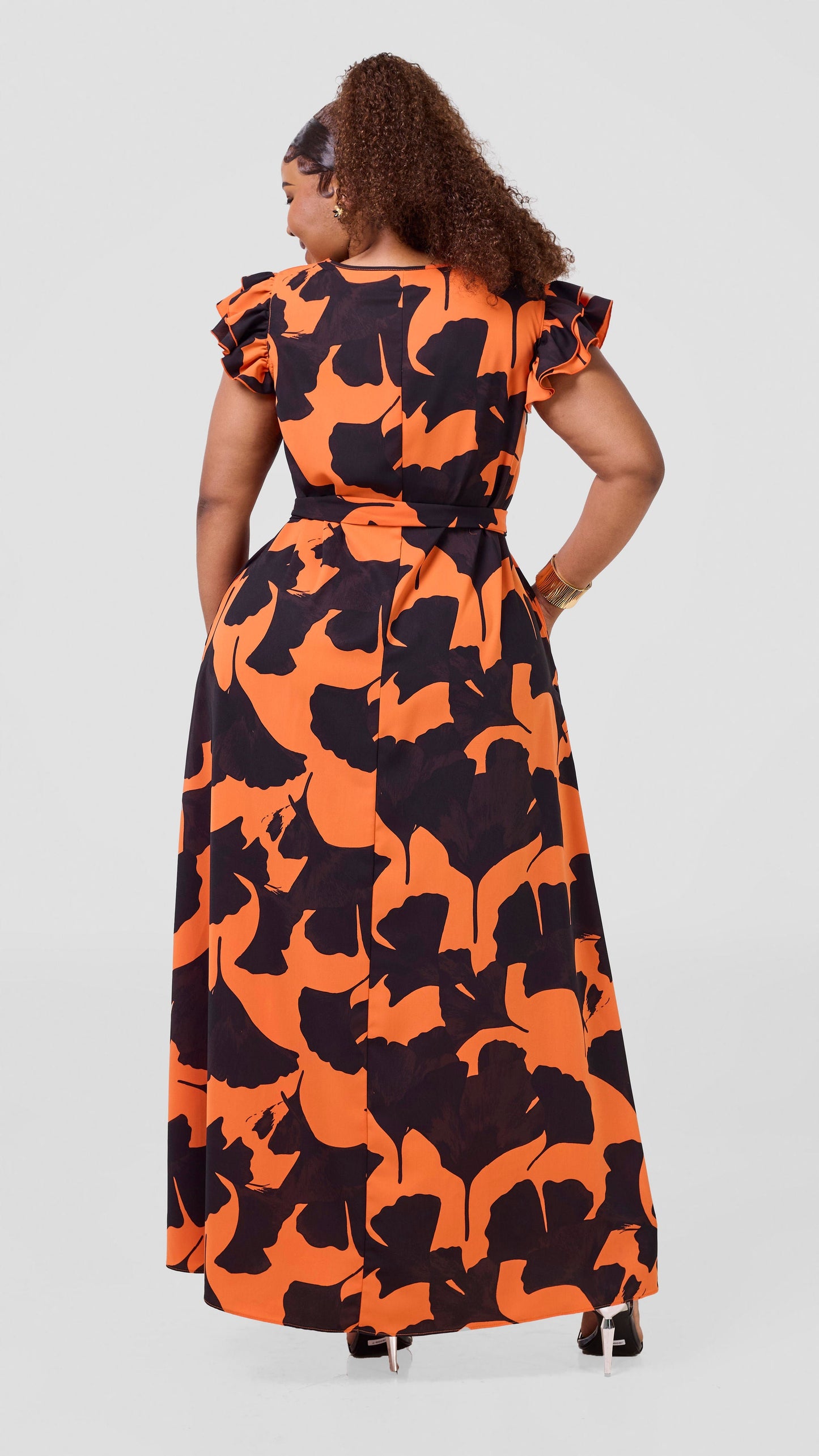 Vivo Nasinka A-Line Maxi Dress - Orange / Black Tilla Print