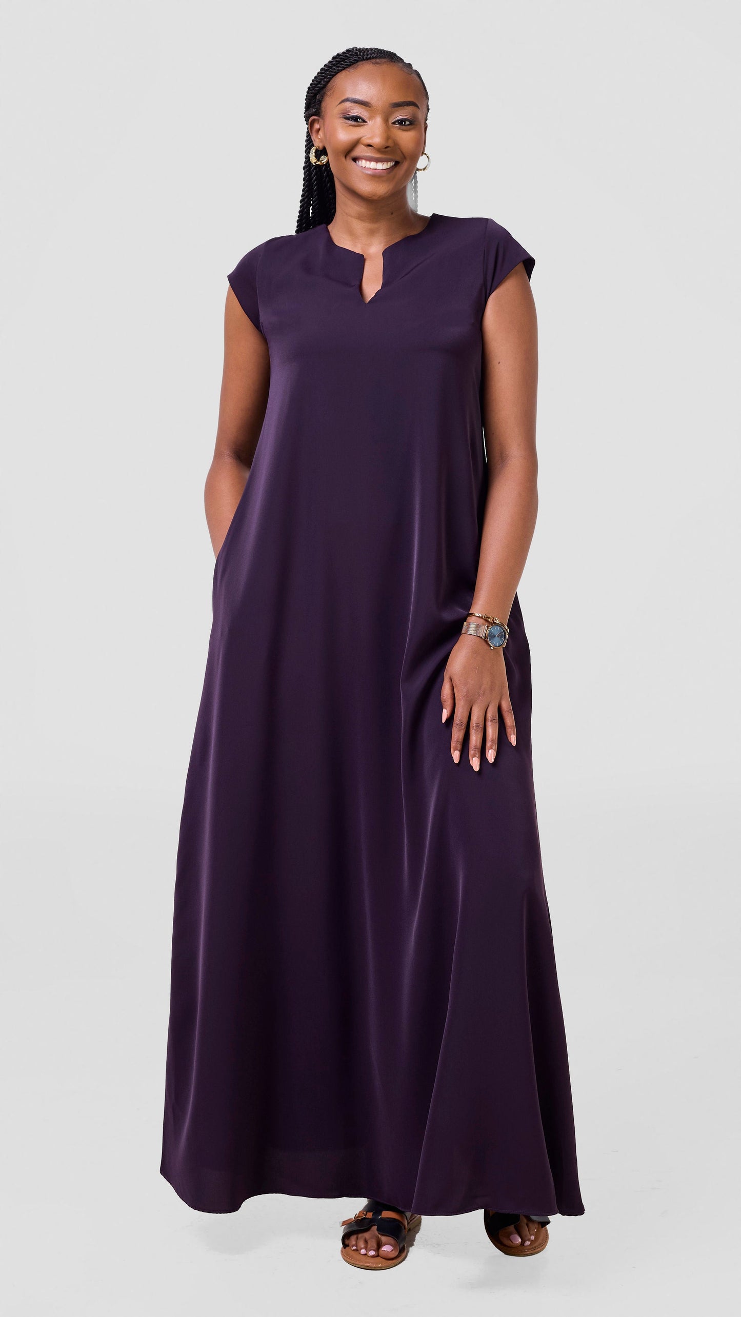 Vivo Zola V Neck Cap Sleeve Maxi Dress - Mulberry