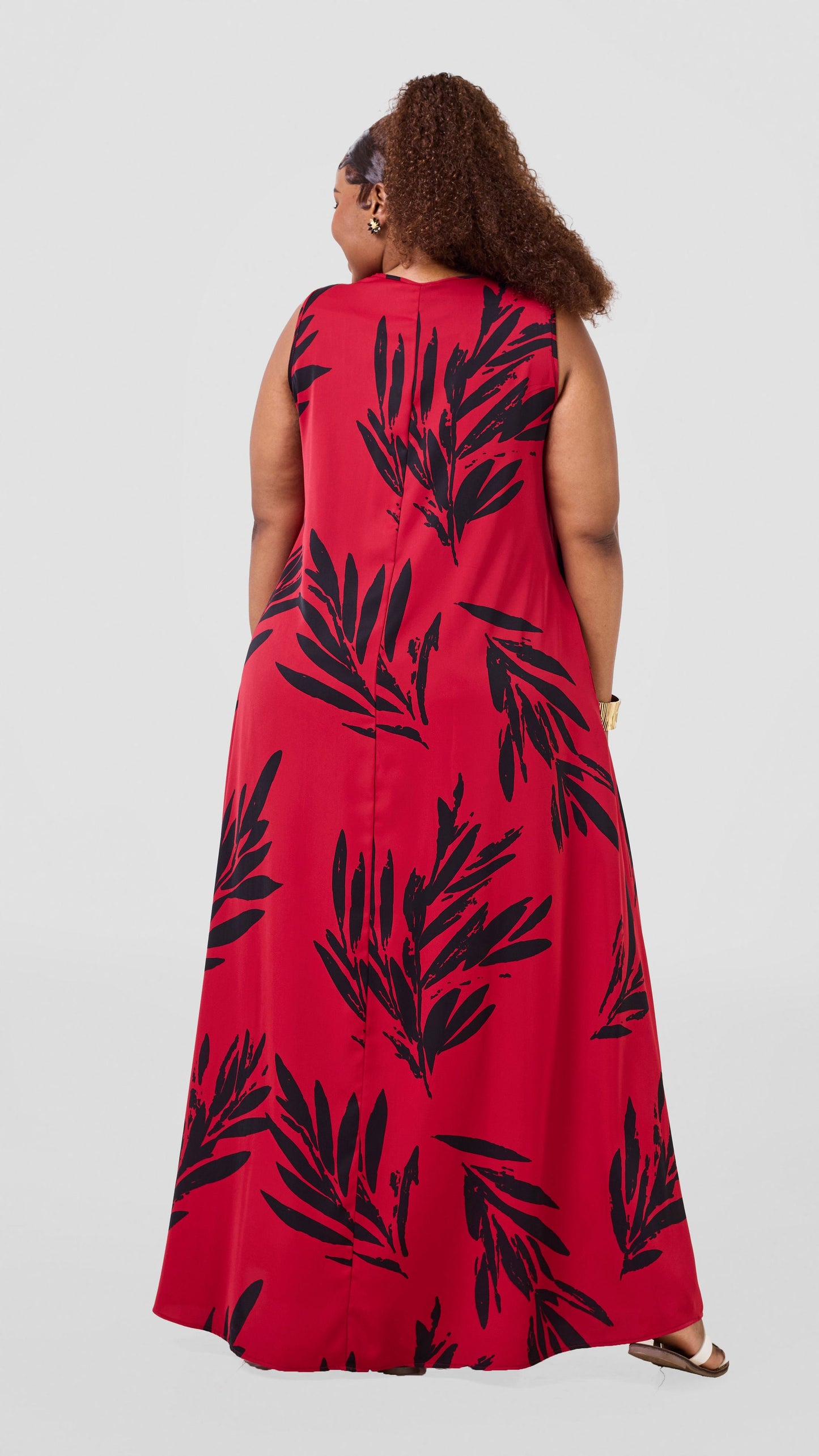 Vivo Basic Sleeveless Tent Maxi Dress - Dark Red / Black Ewale Print