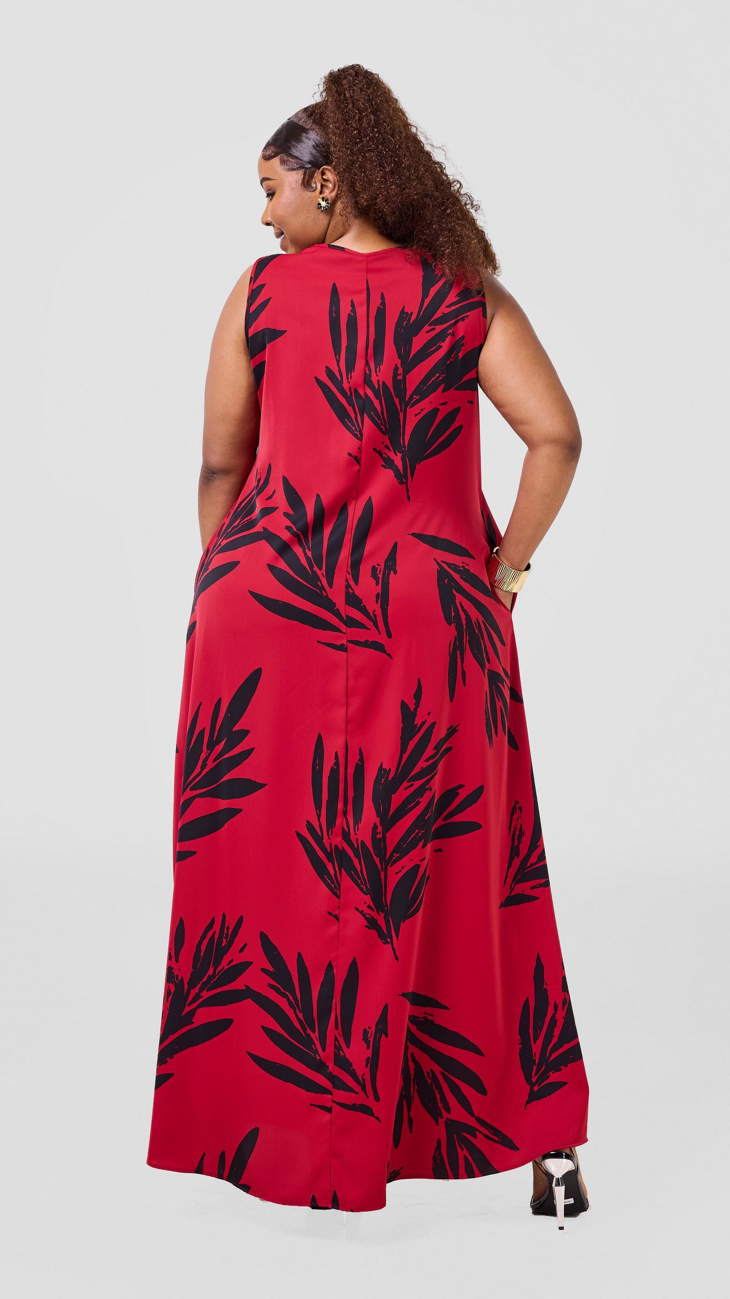 Vivo Basic Sleeveless Tent Maxi Dress - Dark Red / Black Ewale Print