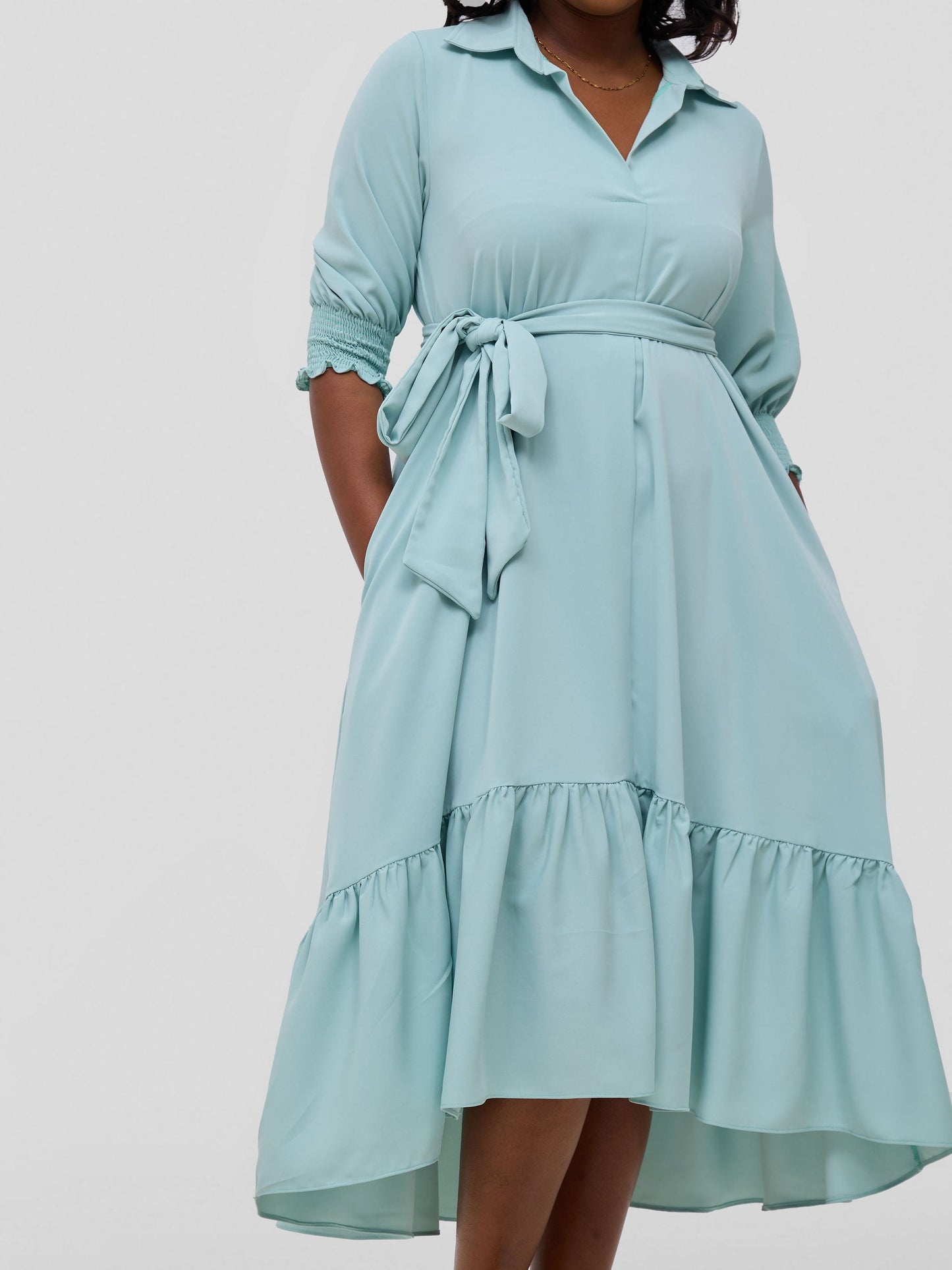 Vivo Serwa Flounce Dress - Sea Green