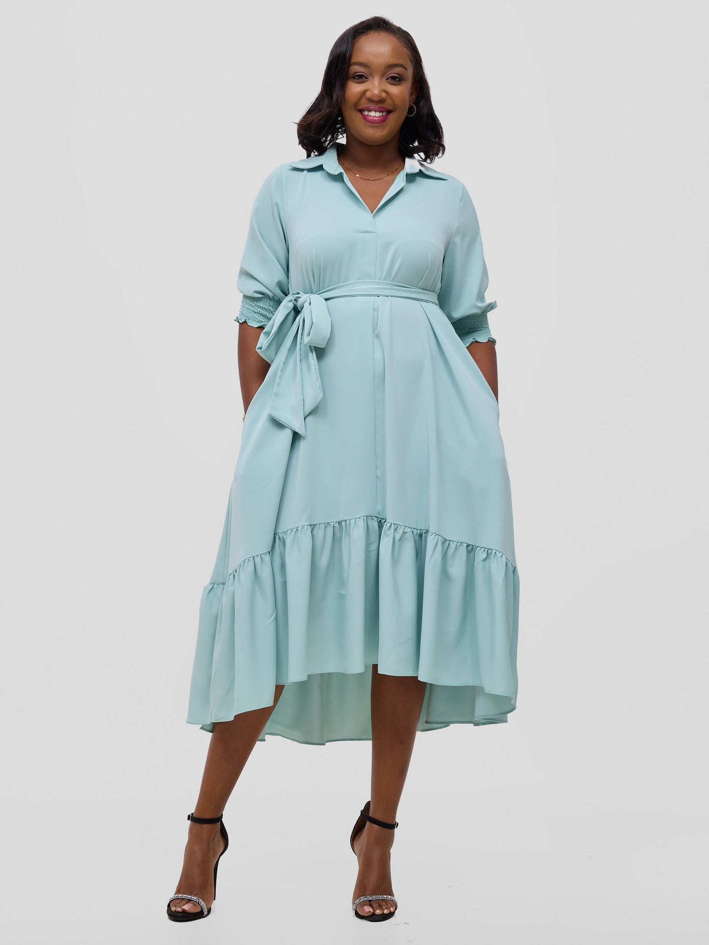 Vivo Serwa Flounce Dress - Sea Green