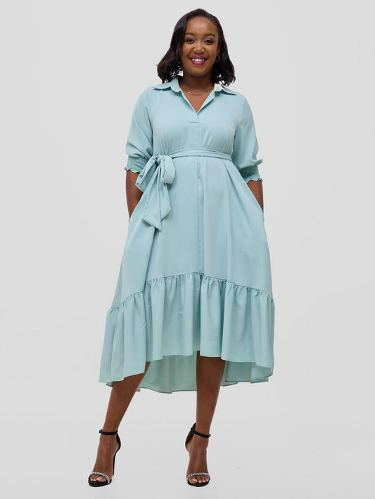 Vivo Serwa Flounce Dress - Sea Green