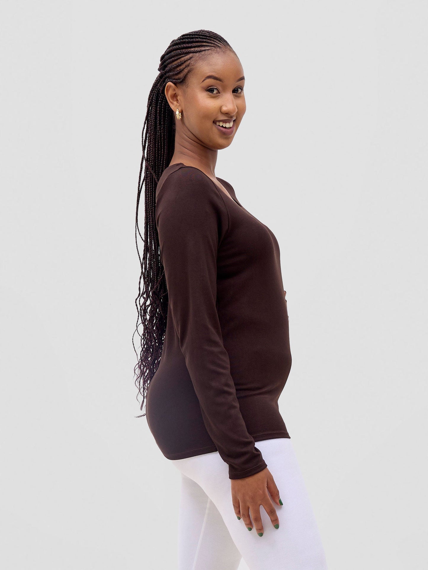 Vivo Everyday Long Sleeve Top In Jersey - Chocolate