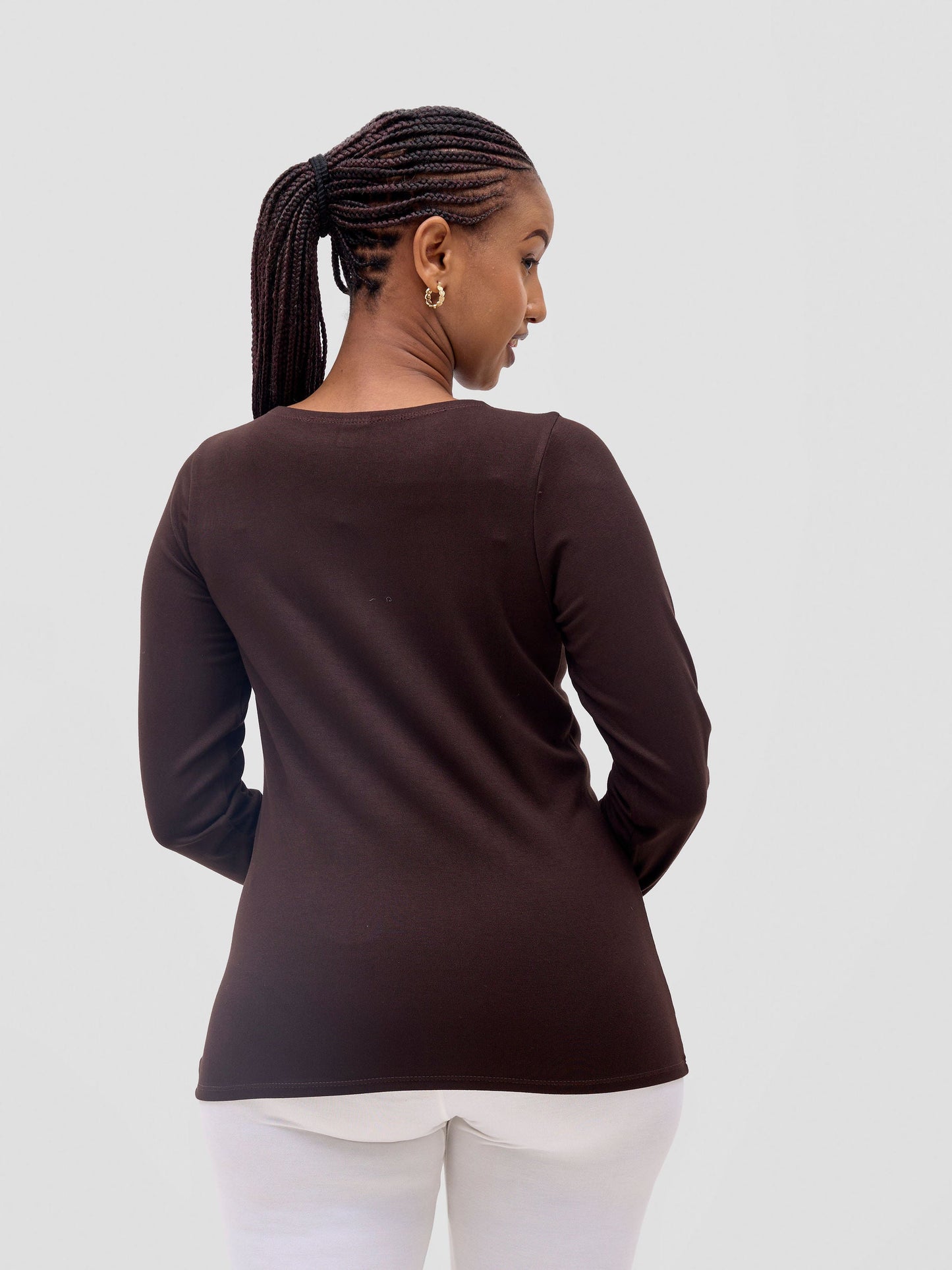 Vivo Everyday Long Sleeve Top In Jersey - Chocolate